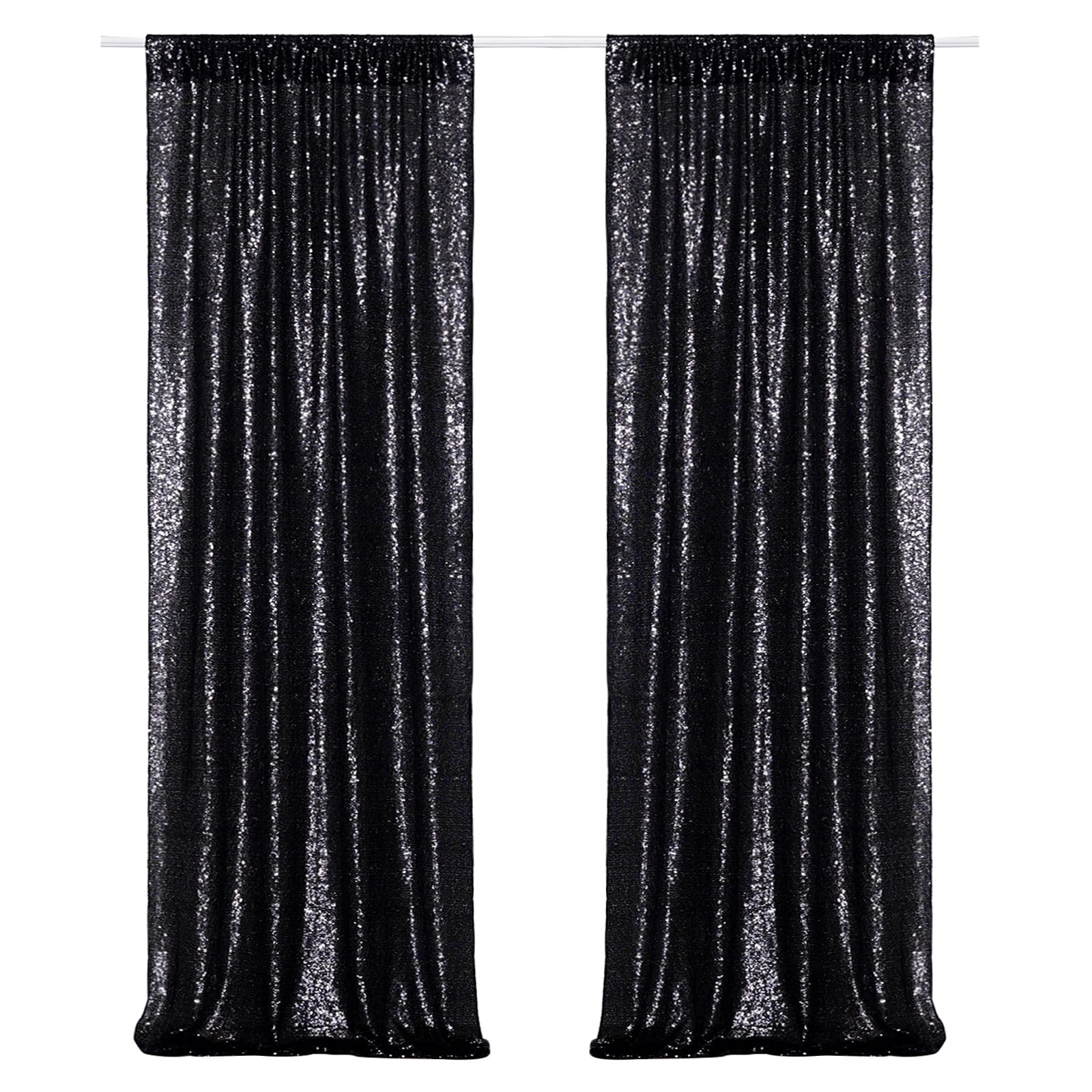 Poise3Ehome Black Sequin Backdrop Curtains, 2 Panels Black Sequin Backdrop, 2Ftx8Ft Sequin Curtains For Party Halloween Christma