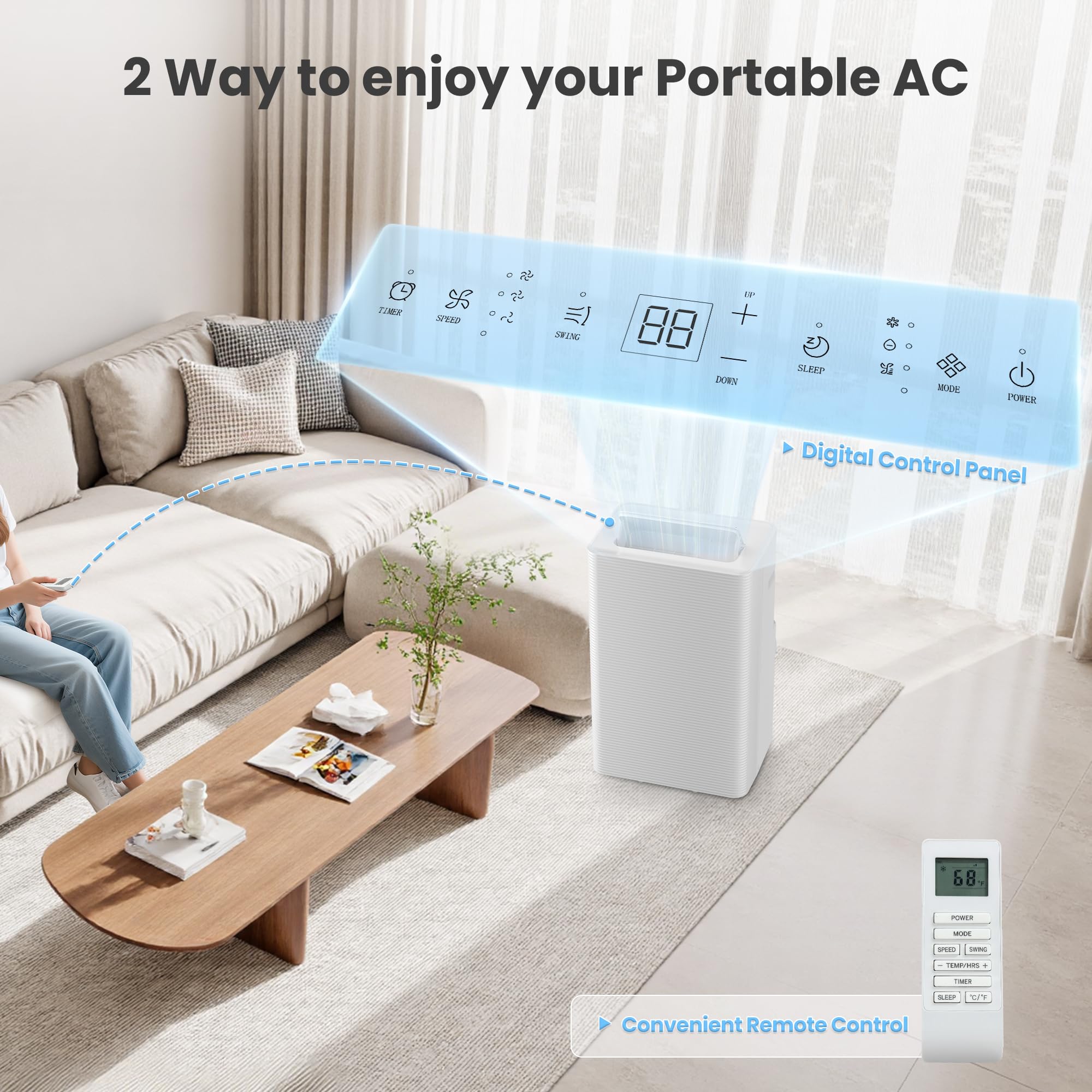 Candy 14,000 Btu Portable Air Conditioner For Rooms Up To 700 Sq.Ft,3-In-1 Cooling/Dehumidifier/Fan Ac Unit 3 Speed,Auto Swing,R