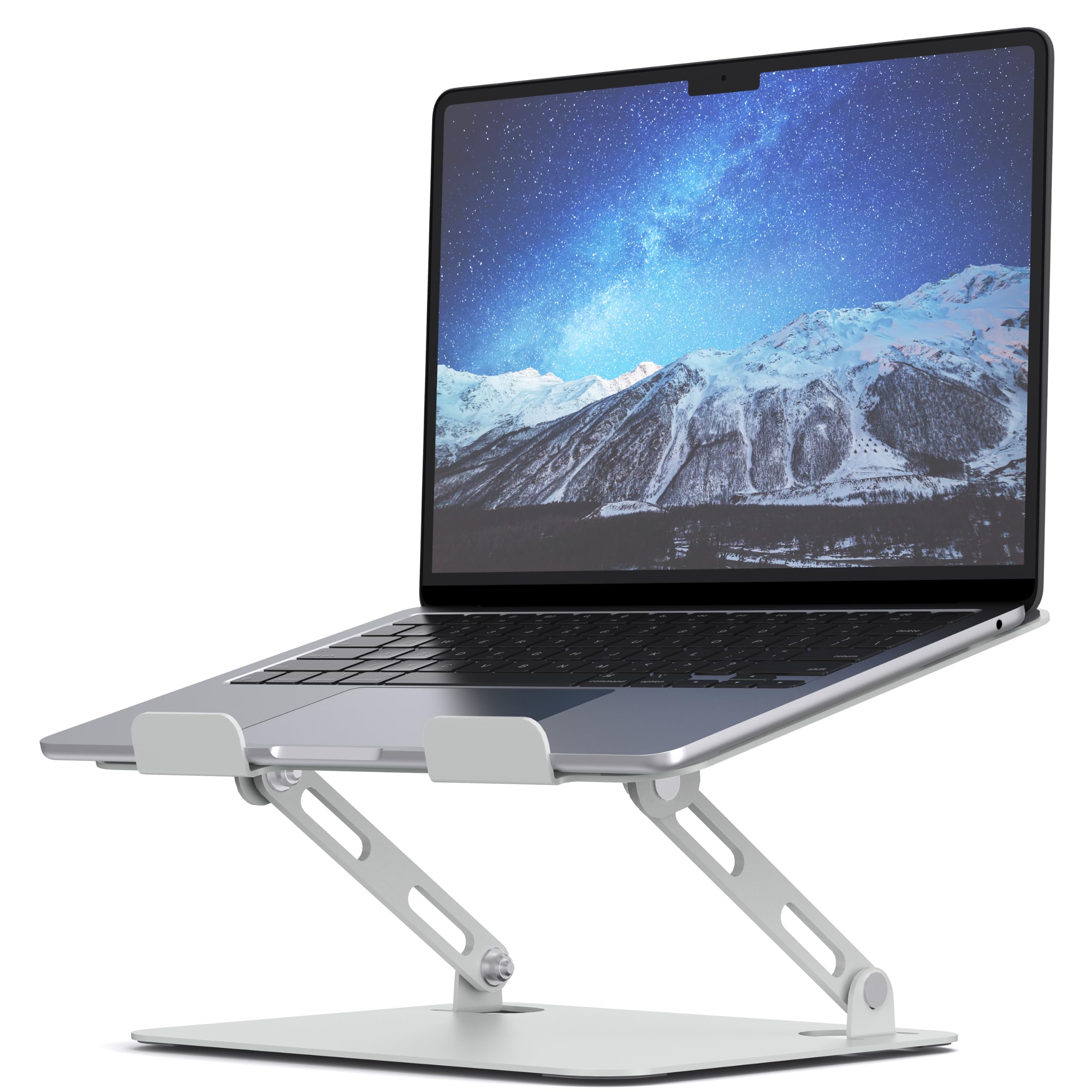 Soundance Laptop Stand For Desk With Stable Heavy Base, Adjustable Height Multi Angle, Ergonomic Metal Riser Holder, Foldable Mount Elevator, Compatible With 10 To 15.6 Inches Pc Computer, Silver