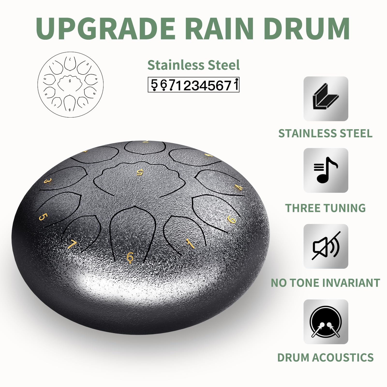 Rain Drum For Outside Garden, 8 Inches 11 Notes Steel Tongue Drum Rain Chime, Chakra Drum For Rain, Rain Drum For Outside Garden