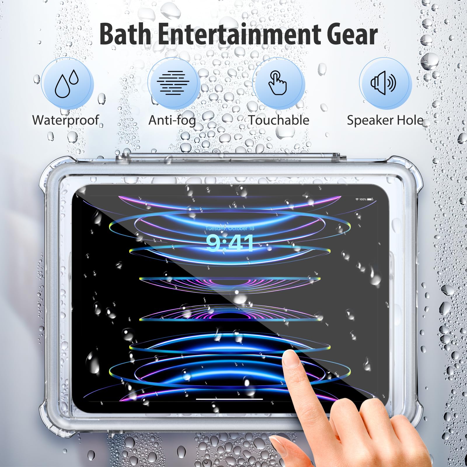 MoKo Shower Tablet Holder, Waterproof Shower iPad Holder Wall Mount Up to 11', 360�Rotation Bathroom Tablet Holder with Touchable Anti fog Screen, 2 Placement Modes, Fit for iPad 10/Pro 11 2022, Clear