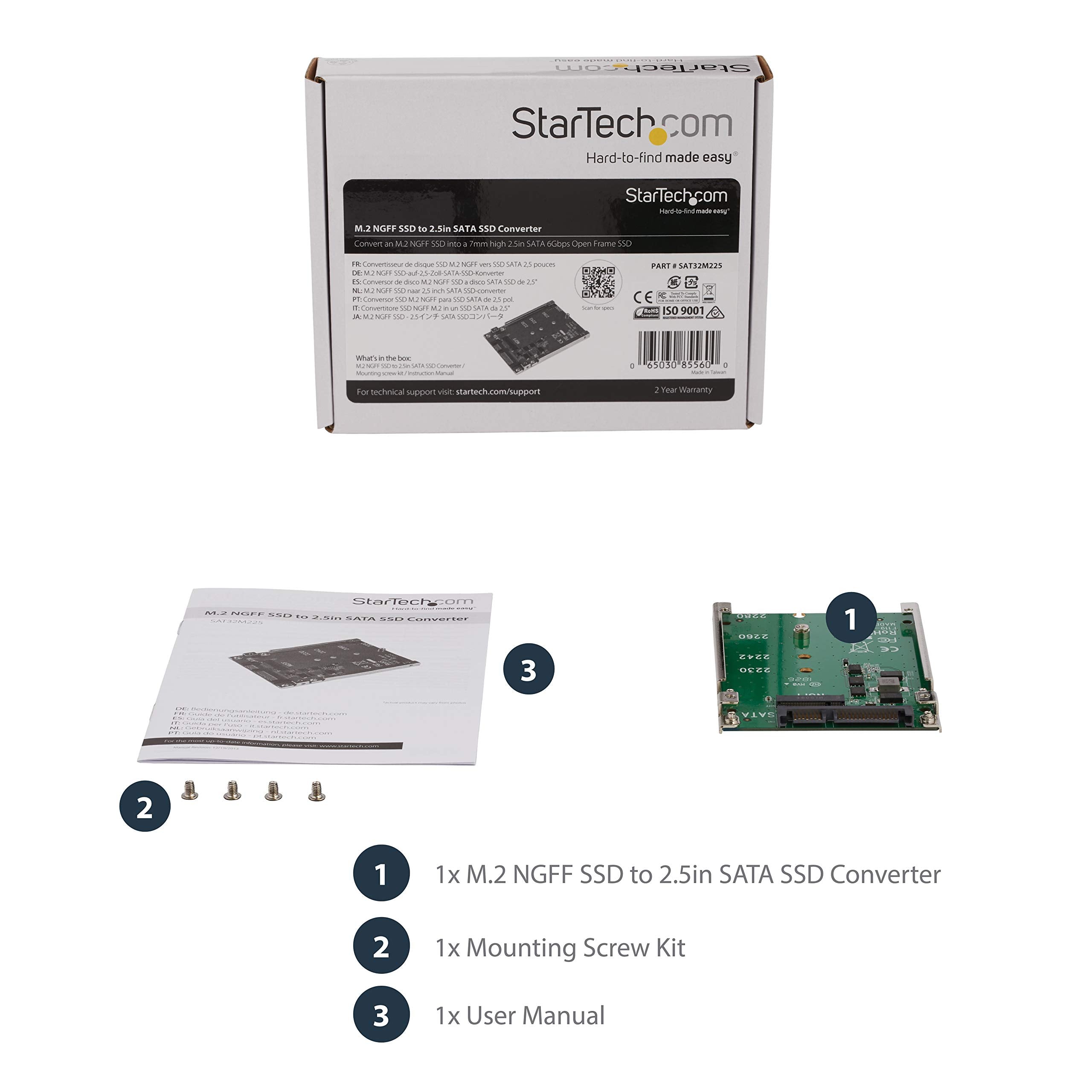 Startech.Com M.2 Sata Ssd To 2.5In Sata Adapter   M.2 Ngff To Sata Converter   7Mm   Open Frame Bracket (Sat32M225)