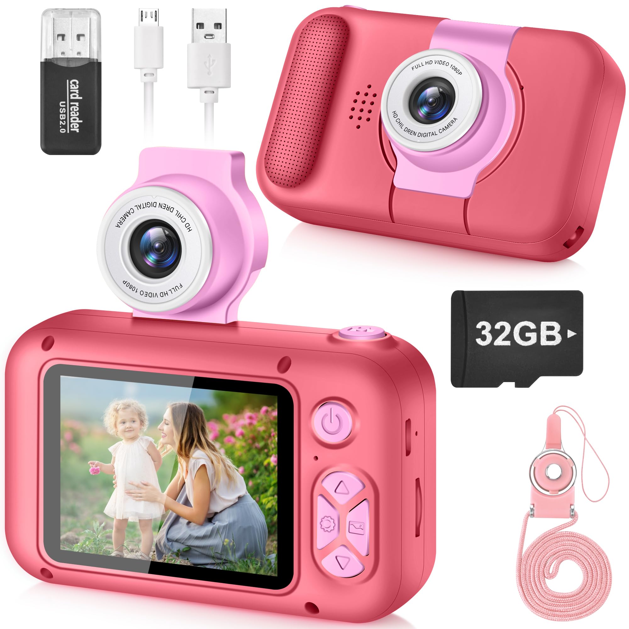 Arnssien Kid Camera,Camera For Kid,2.4In Ips Screen Digital Camera,180Flip Len Student Camera,Children Selfie Camera With Playba