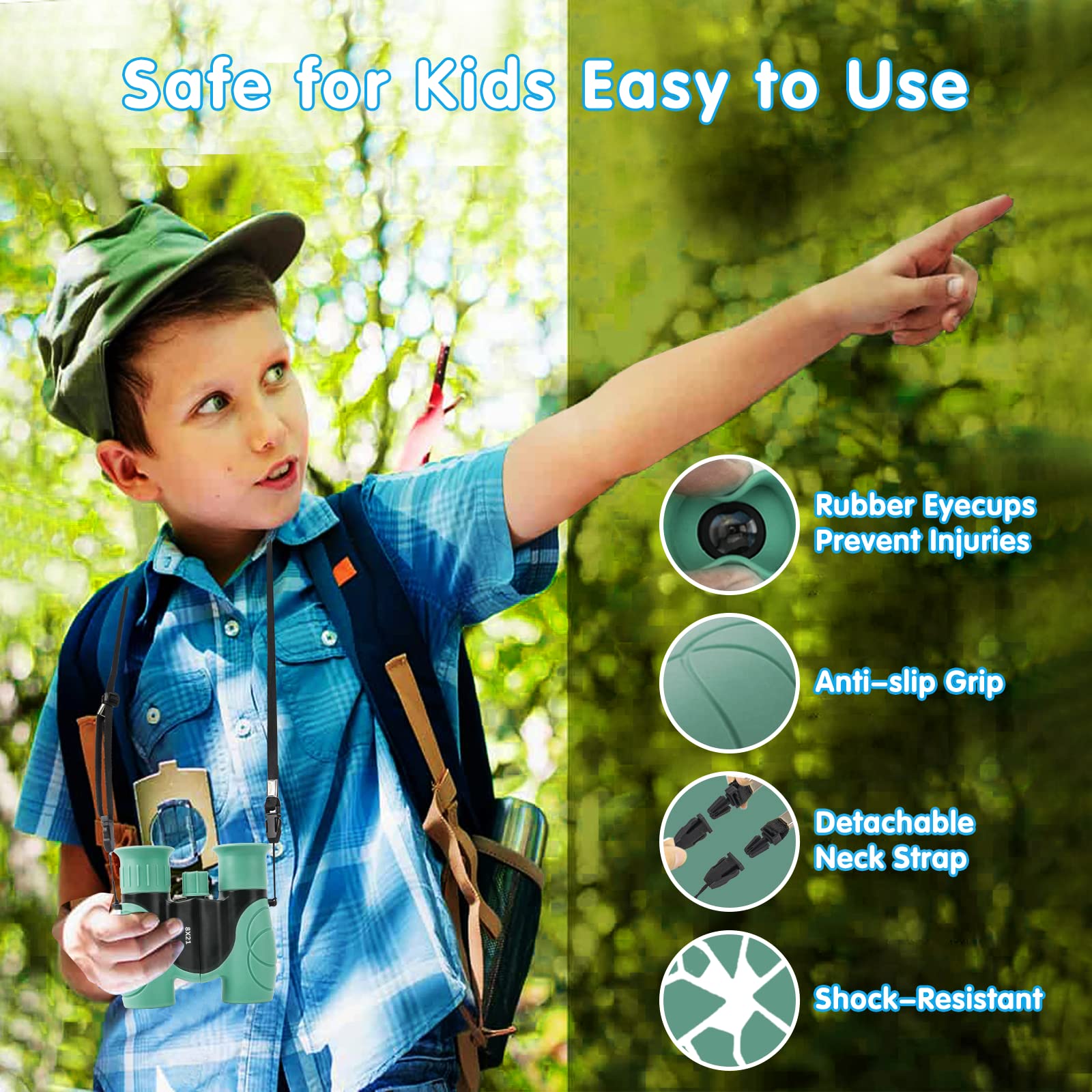 Makino Binoculars For Kids, Gifts For 3 12 Year Boys Girls, Compact Kids Binoculars 8X21 High Resolution For Bird Watching, Camp