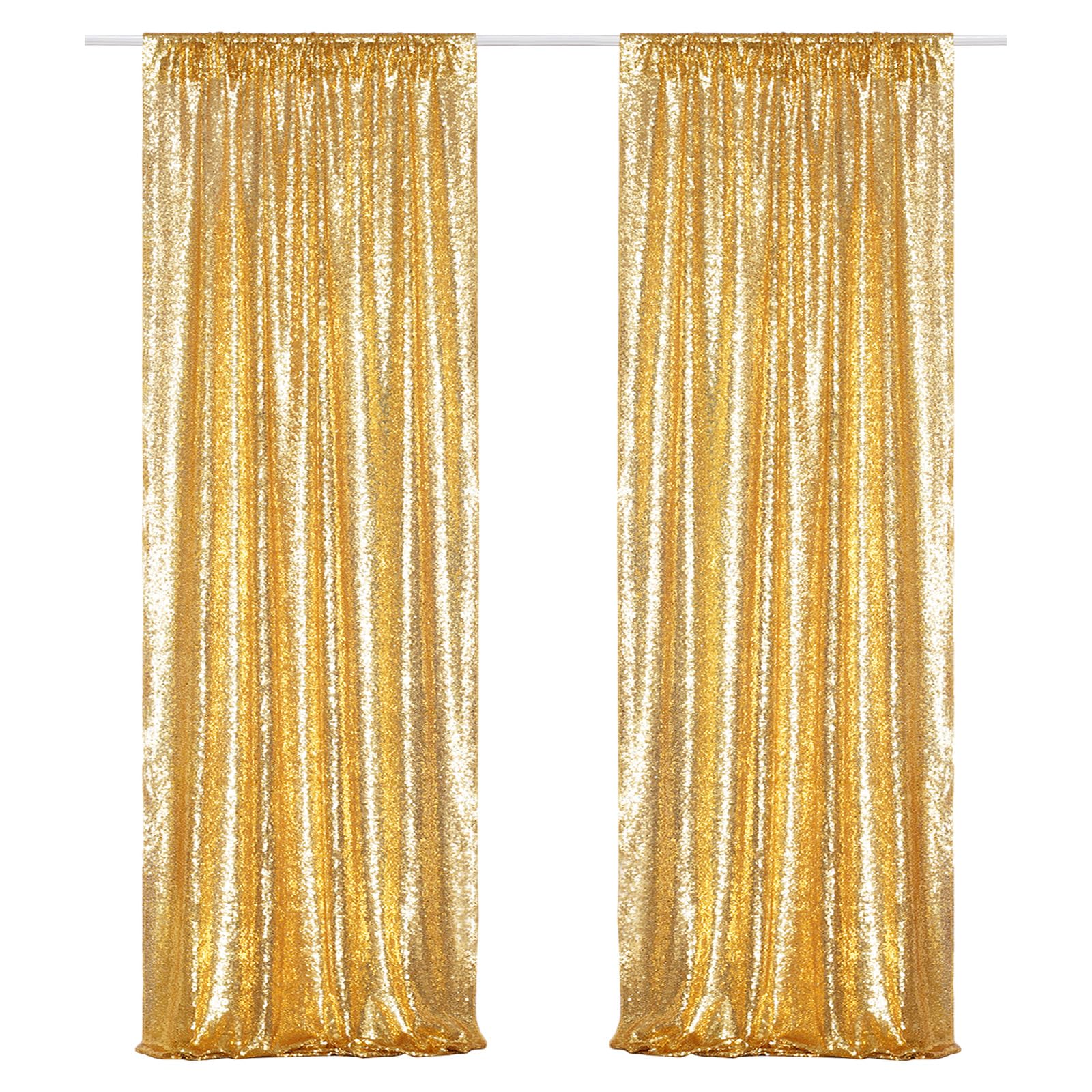 Poise3Ehome Gold Sequin Backdrop Curtains, 2 Panels Gold Sequin Backdrop, 2Ftx8Ft Sequin Curtains For Party Wedding Sequence Bac