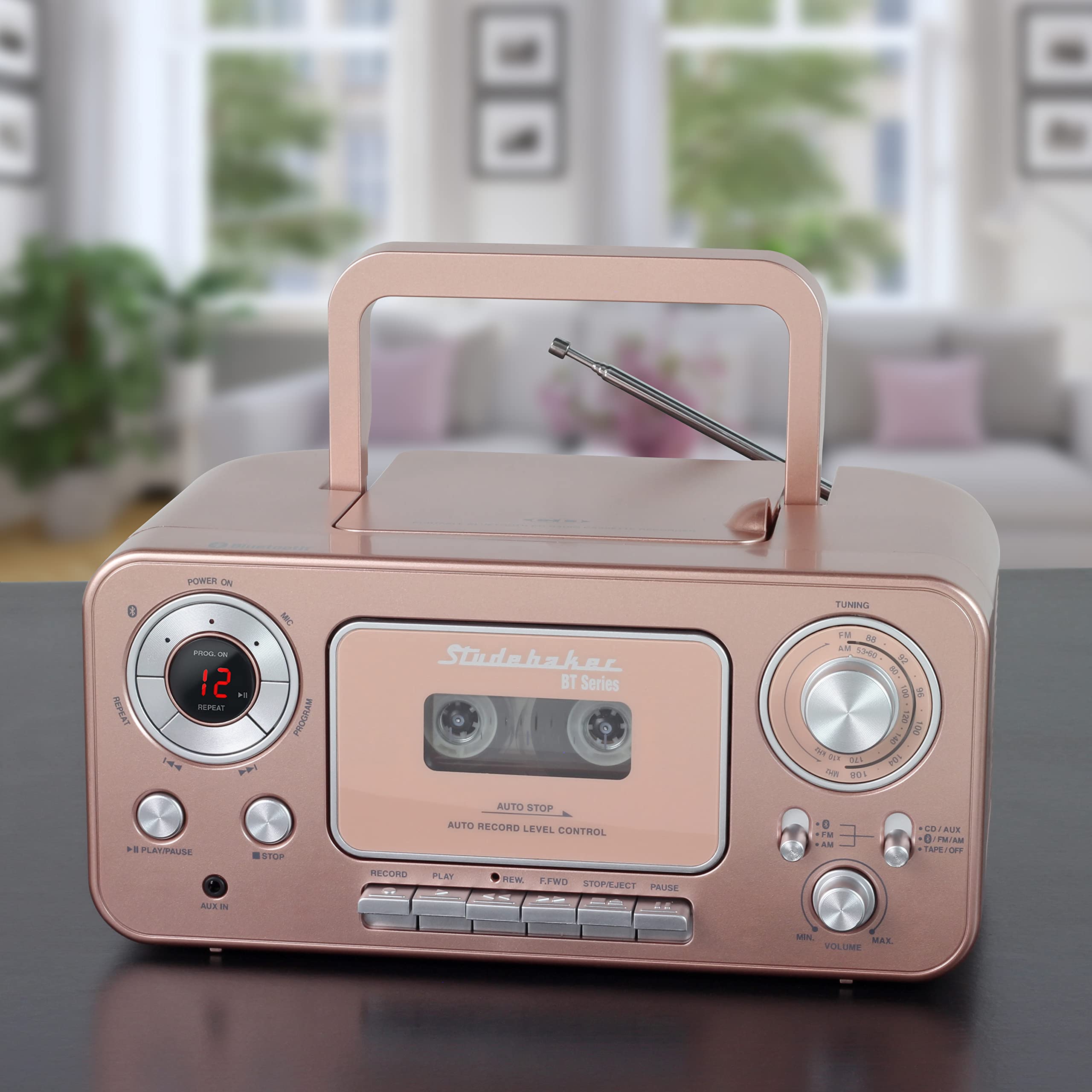 Portable Stereo Cd Player With Bluetooth, Am/Fm Stereo Radio And Cassette Player/Recorder (Rose & Gold)