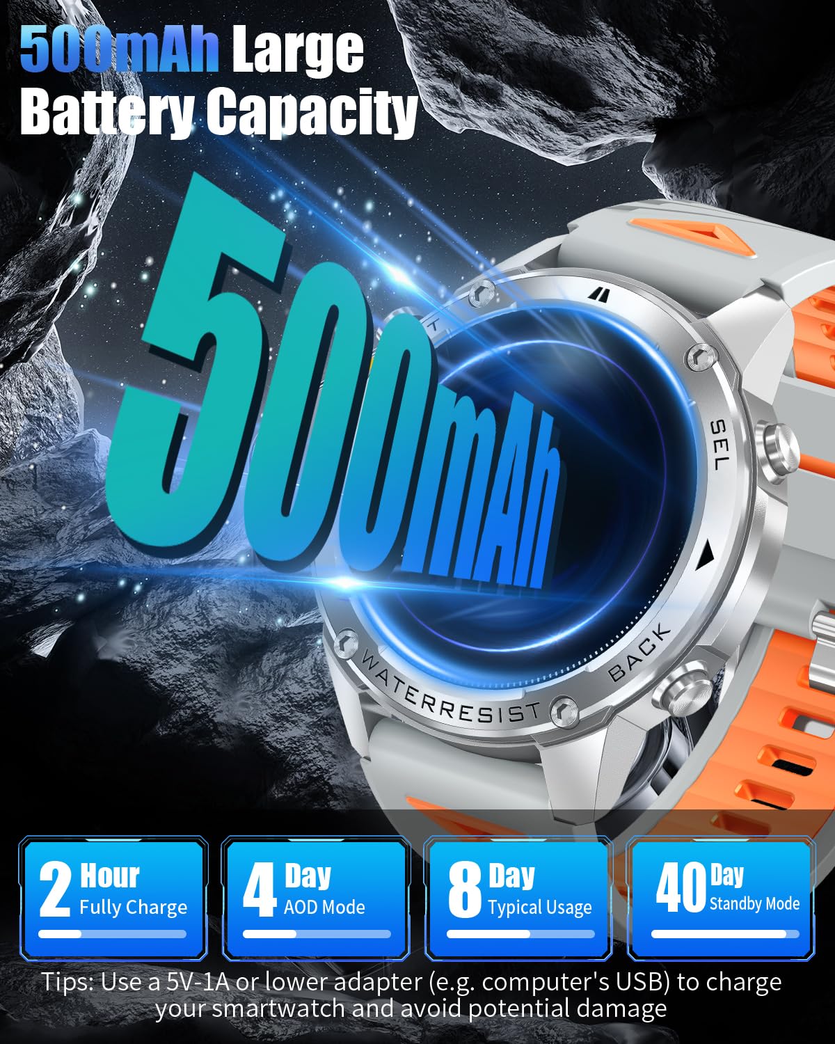 Podoeil Military Smart Watch For Men With Gps, Compass & Altimeter, 5Atm Waterproof, 500Mah Battery, Bluetooth Call, 170+ Sports