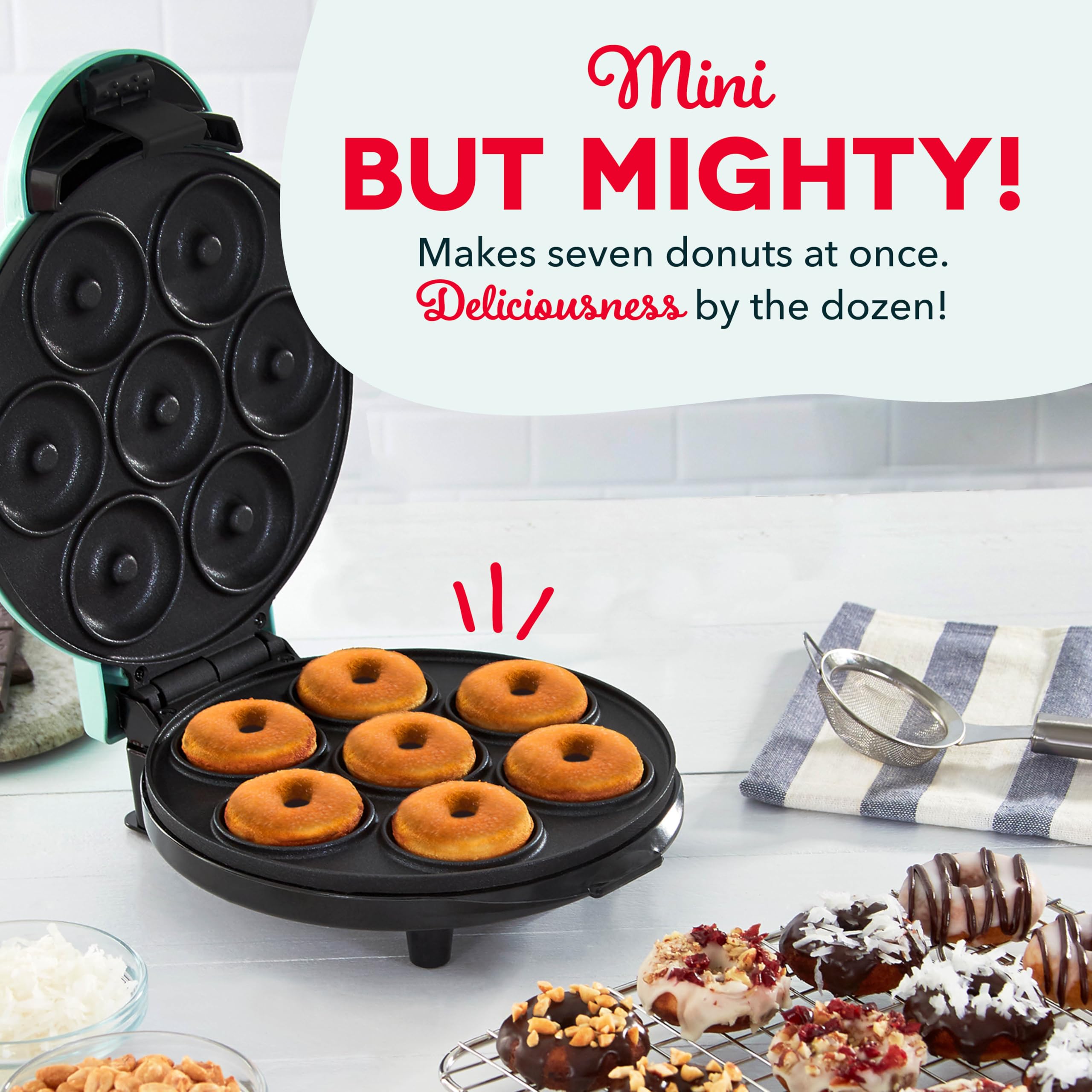 Dash Mini Donut Maker Machine For Kid Friendly Breakfast, Snacks, Desserts & More With Non Stick Surface, Makes 7 Doughnuts   Aq