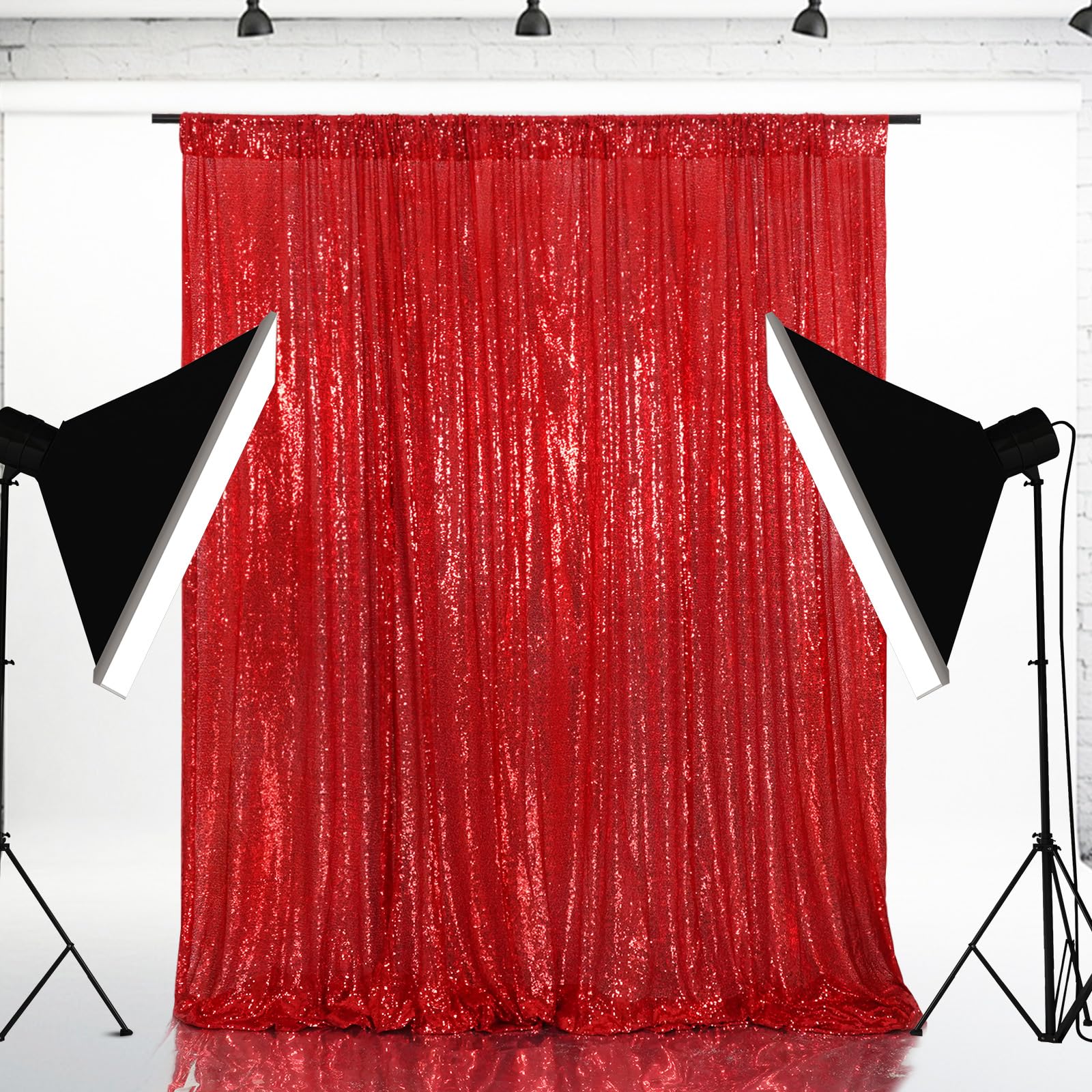 Eternal Beauty Red Sequin Wedding Backdrop Photography Background Party Curtain, 6Ft X 8Ft