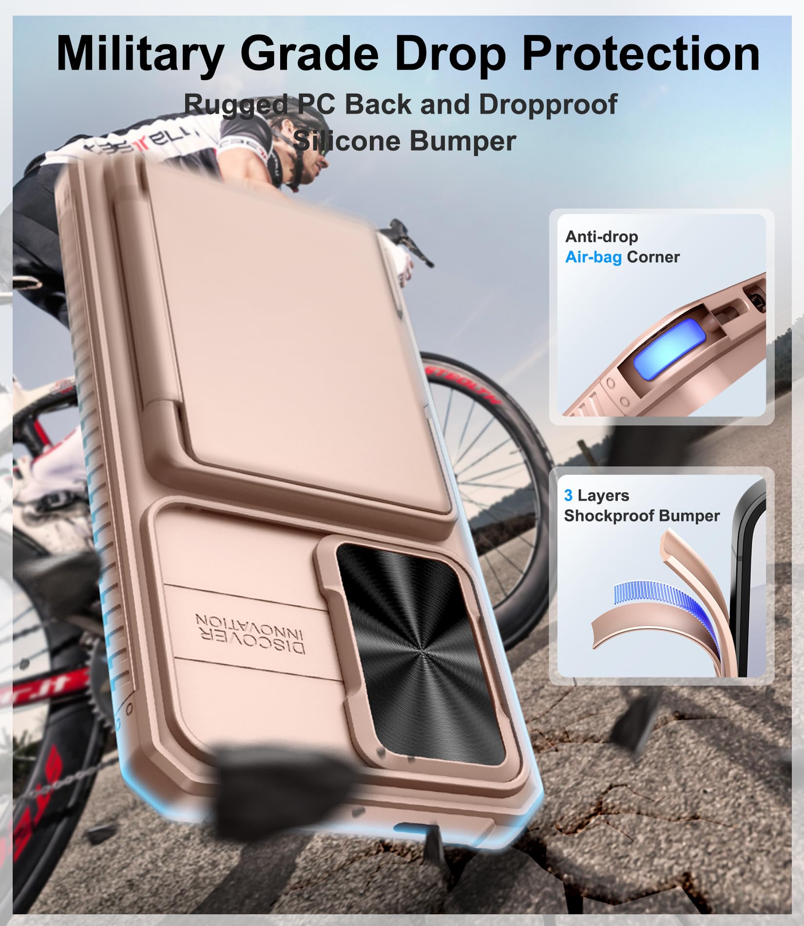 Bxyjy For Samsung Galaxy S24+ Plus Case With Card Holder (4 5 Cards) & Slide Camera Cover, Military Grade Drop Protection, Women