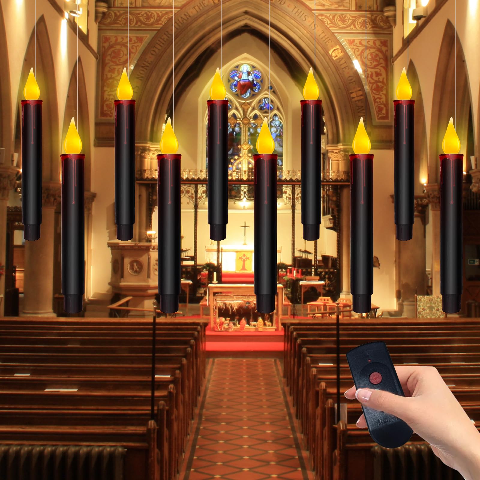 Halloween Decorations Candles Lights, 10 Pcs Halloween Black Floating Candles With Remote, Hanging Flickering Warm Flameless Can