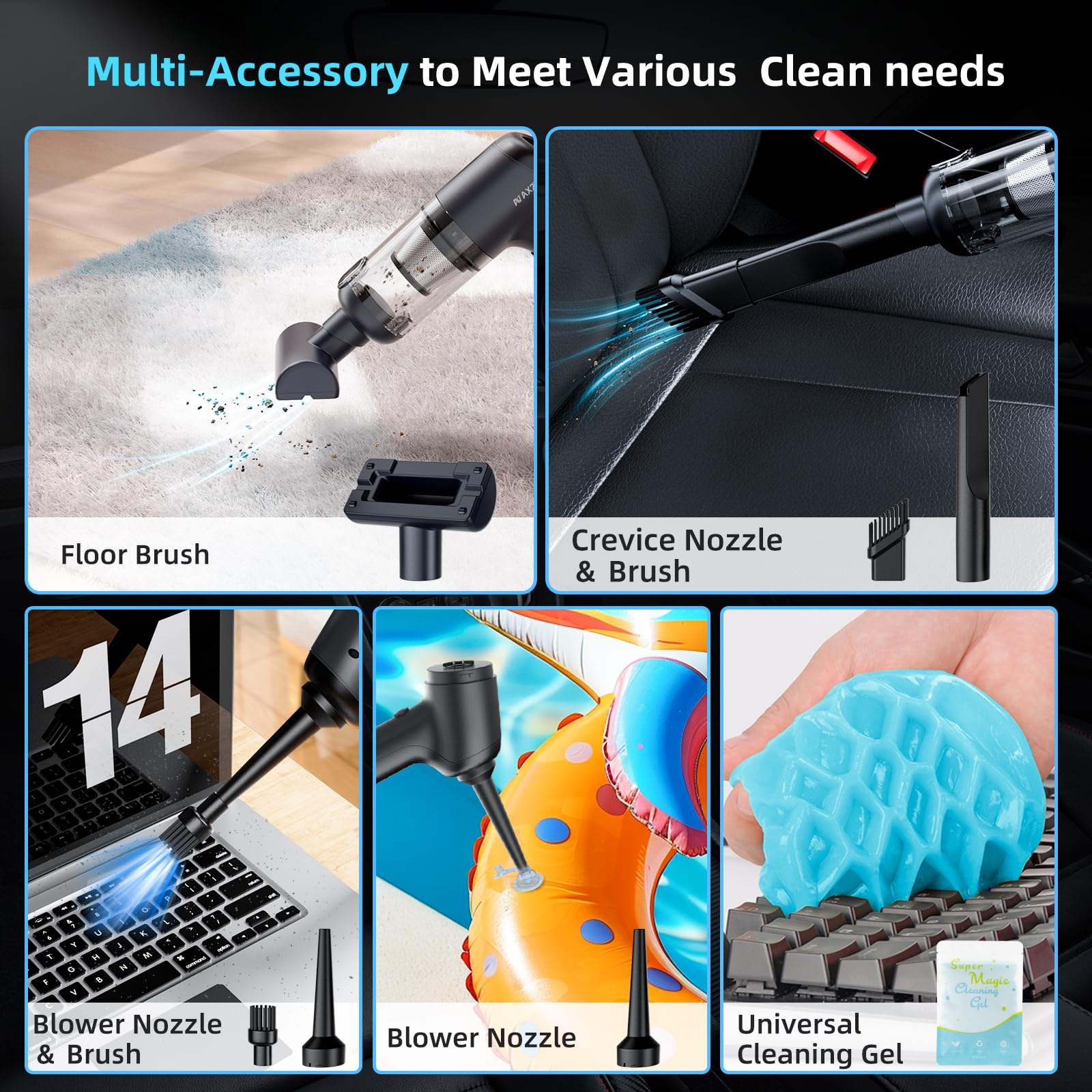 Ax2V Portable Car Vacuum 16000Pa Mini Vacuum Cleaner For Car, Low Noise Hand Vacuum Cordless Rechargeable, With Cleaning Gel For