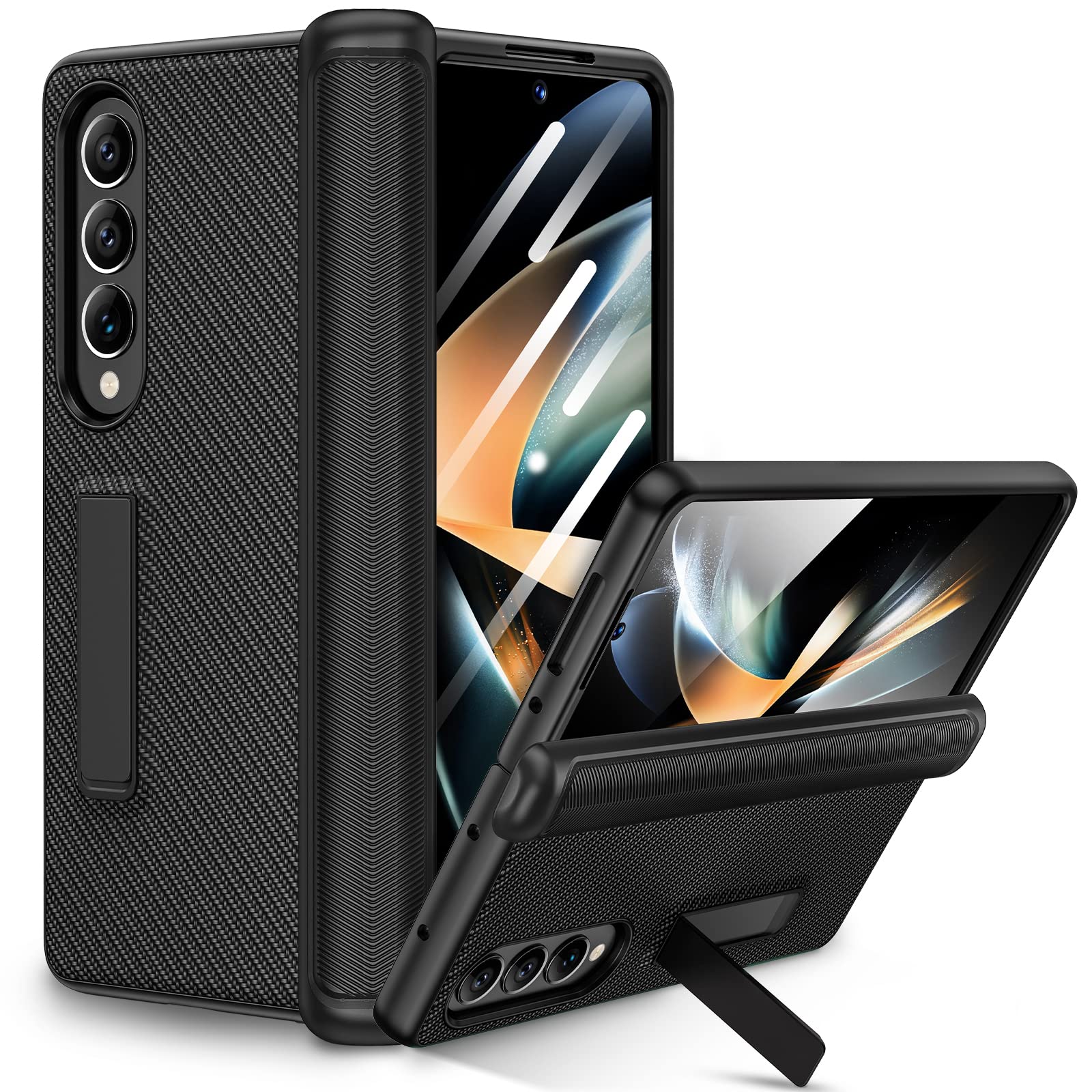 Ruky Kickstand Case For Galaxy Z Fold 4, Hinge Protection, Full Body & Built In Screen Protector, Pu Leather Stand Case For Sams