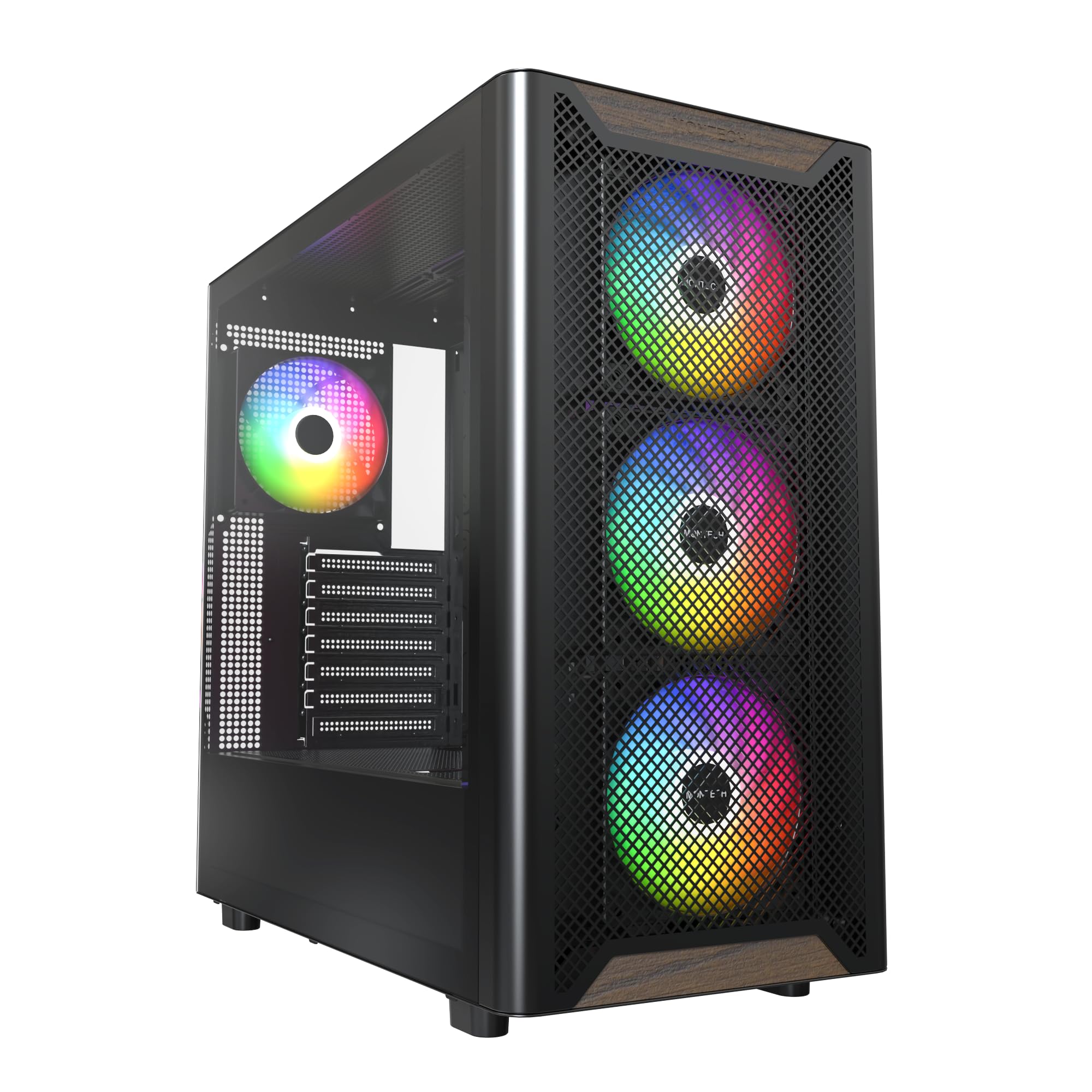 MONTECH XRWood, Genuine Black Walnut Front, ATX Mid-Tower PC Gaming Case, Glass Side Panel, 4 x 120mm GF120 ARGB PWM Fans Pre-In