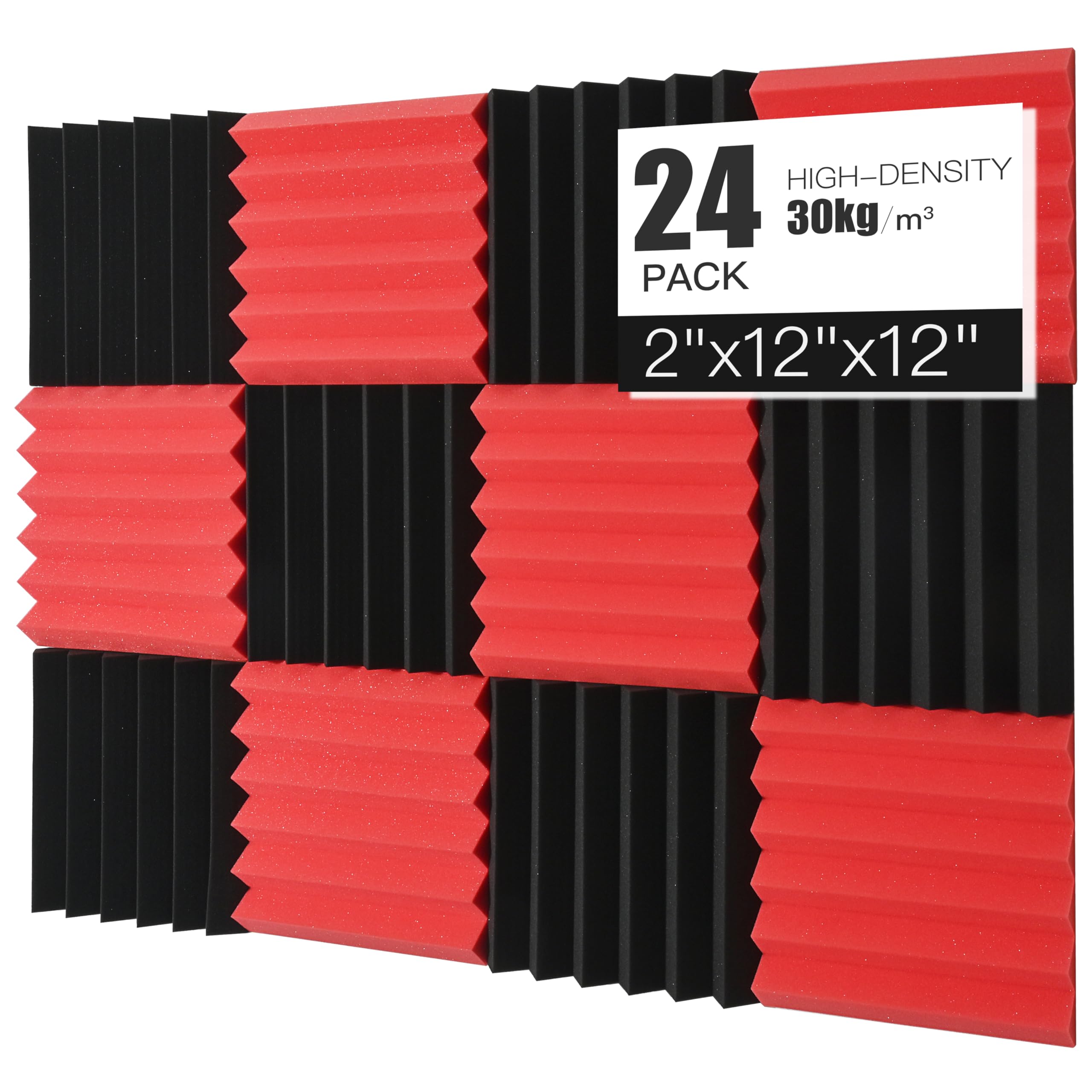 Acoustic Foams Panels 24 Pack 2 x 12x 12 Sound Proof Foam Panels for Walls High Density and Fire Resistant Soundproofing Panels 