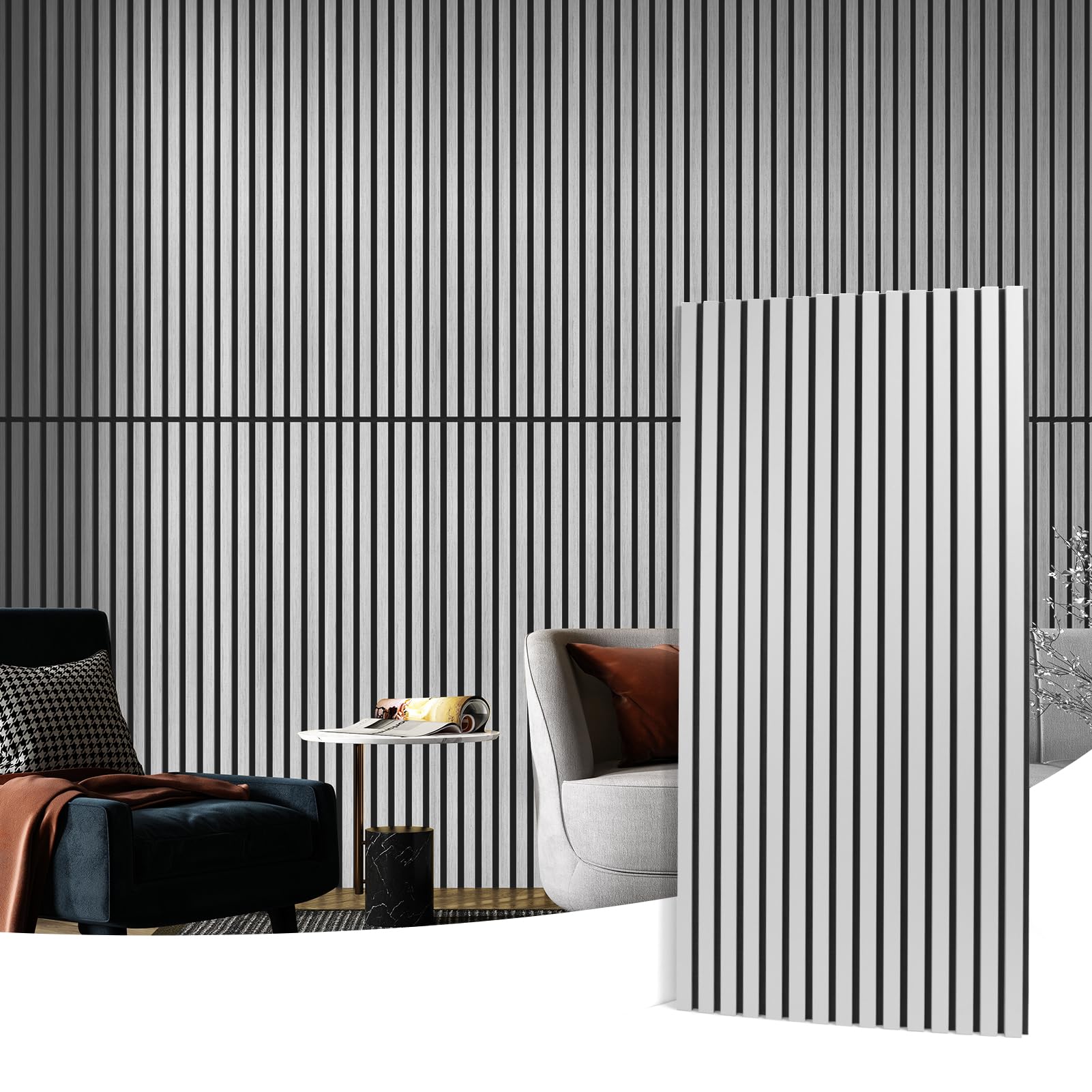 Art3D 2 Wood Slat Acoustic Panels For Wall And Ceiling   3D Fluted Sound Absorbing Panel With Wood Finish   Brushed Silver