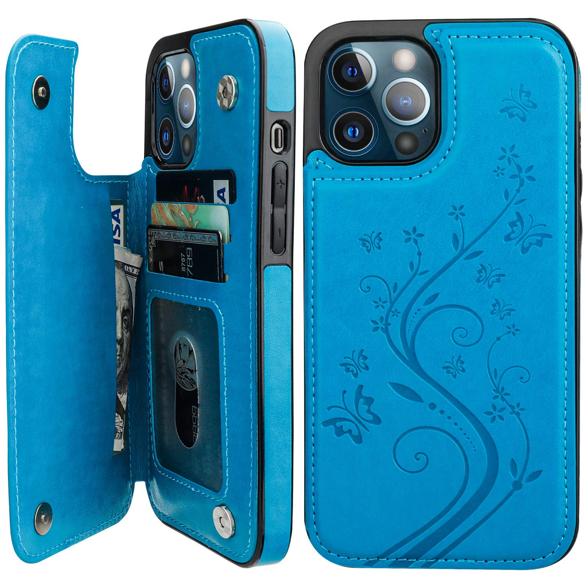 Vaburs Compatible With Iphone 12 Pro Max Case Wallet With Card Holder,Embossed Butterfly Pattern Pu Leather Double Magnetic Butt