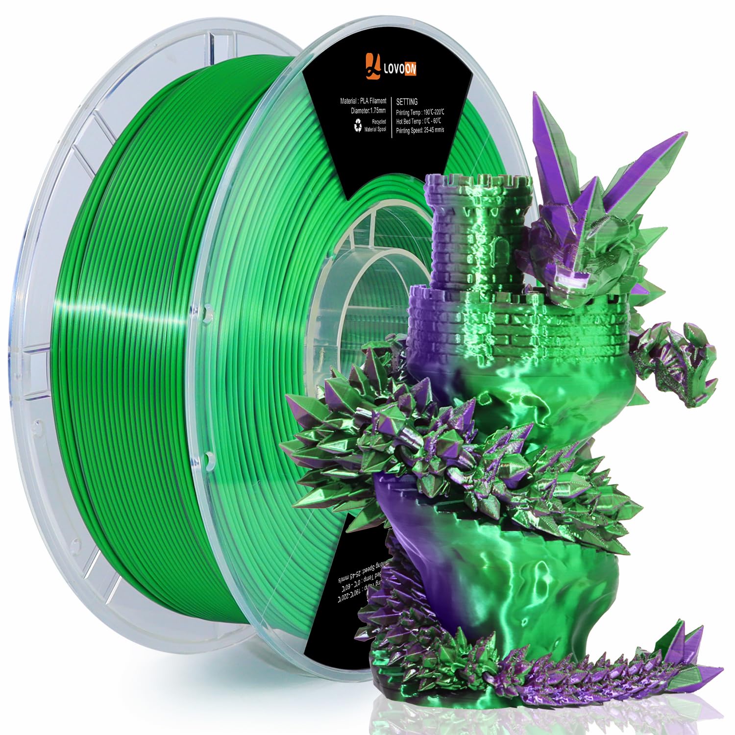 LOVOON Silk PLA Filament 1.75mm, 2KG Bundle 3D Printer Filament, 3D Printing Filament Shiny Change by Angle, Tri Color Blue/Gree