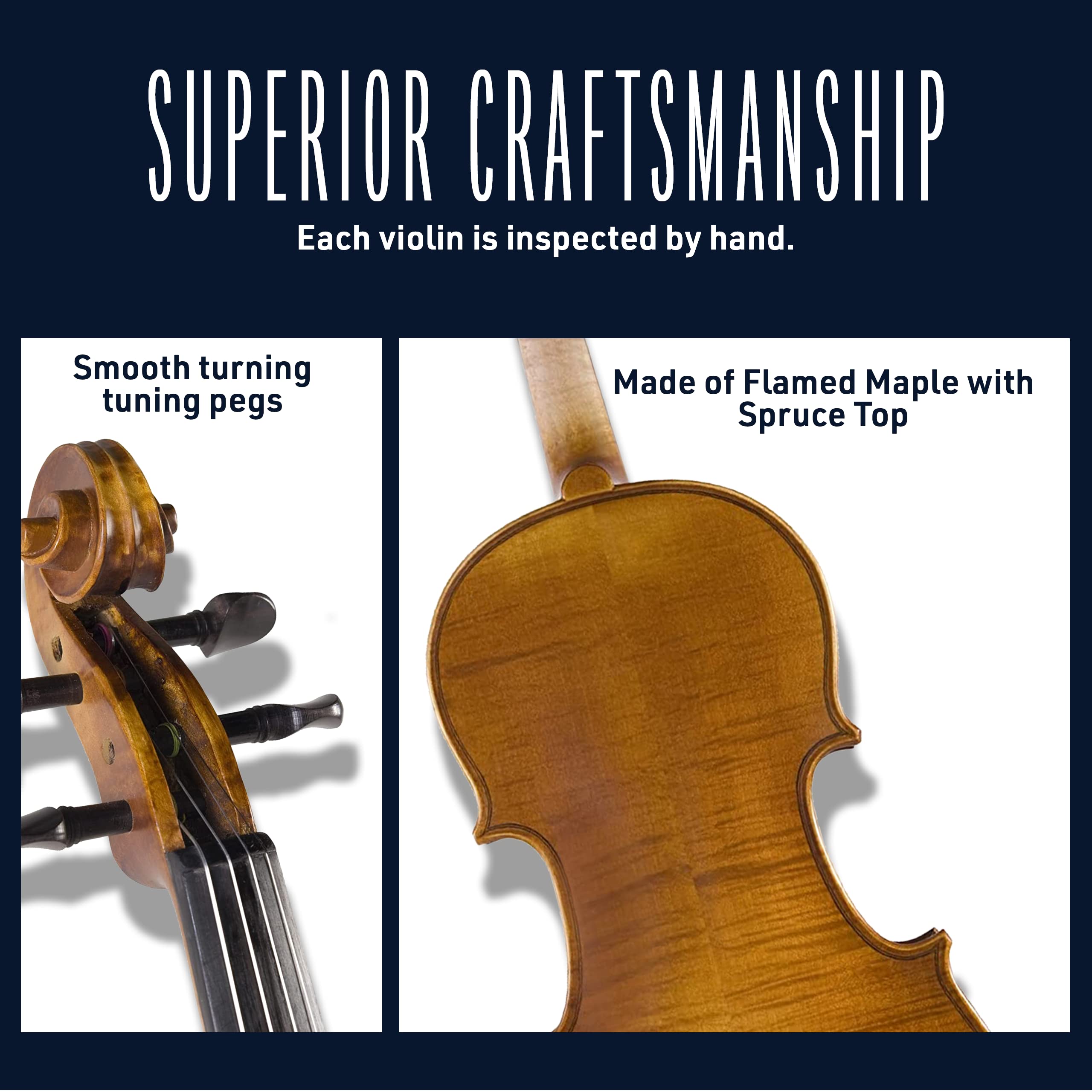 Cecilio Full Size 4/4 Violin With Hard Case & Shoulder Rest - Solidwood Ebony Fitted Violin With Daddario Strings, Ideal For Be