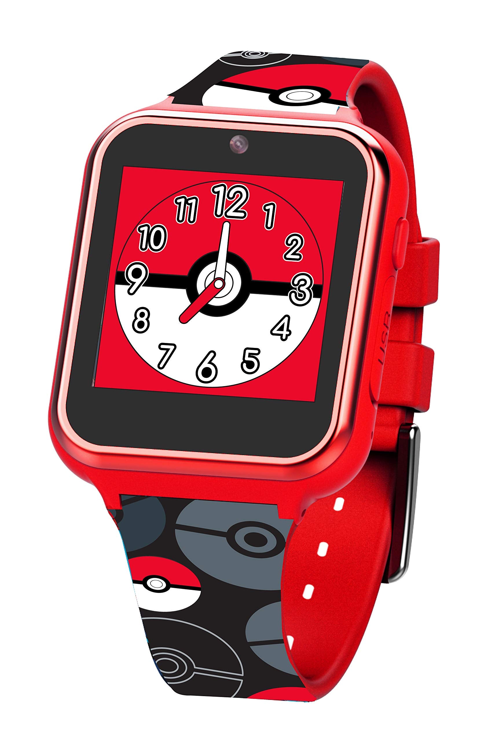 Accutime Kids Pokemon Pokeball Red Educational Touchscreen Smart Watch Toy For Boys, Girls, Toddlers   Selfie Cam, Learning Game