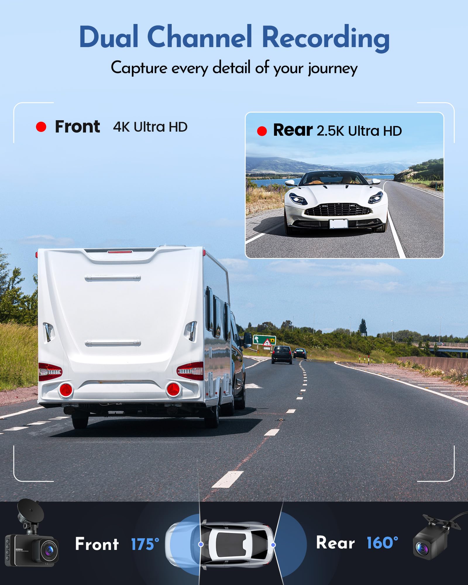 Pgyioo! Dash Cam, Dash Cam Front And Rear,4K+2.5K Ultra Hd Dash Camera,175+160 Wide Angle, Car Camera, Included 32Gb Sd Card, Ni