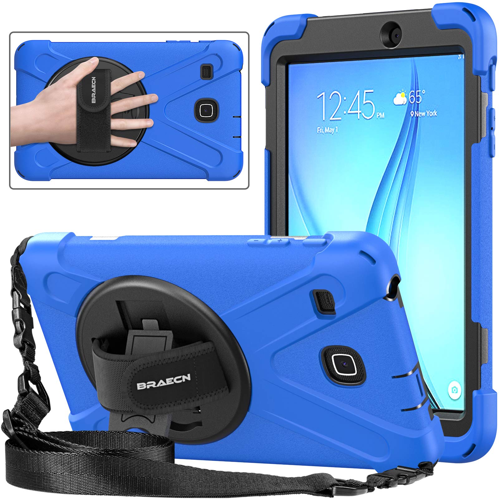 Braecnstock Samsung Galaxy Tab E 8.0 Case (Sm T375/T377/T378), Heavy Duty Shockproof Protective Cover With 360 Stand&Hand Strap,