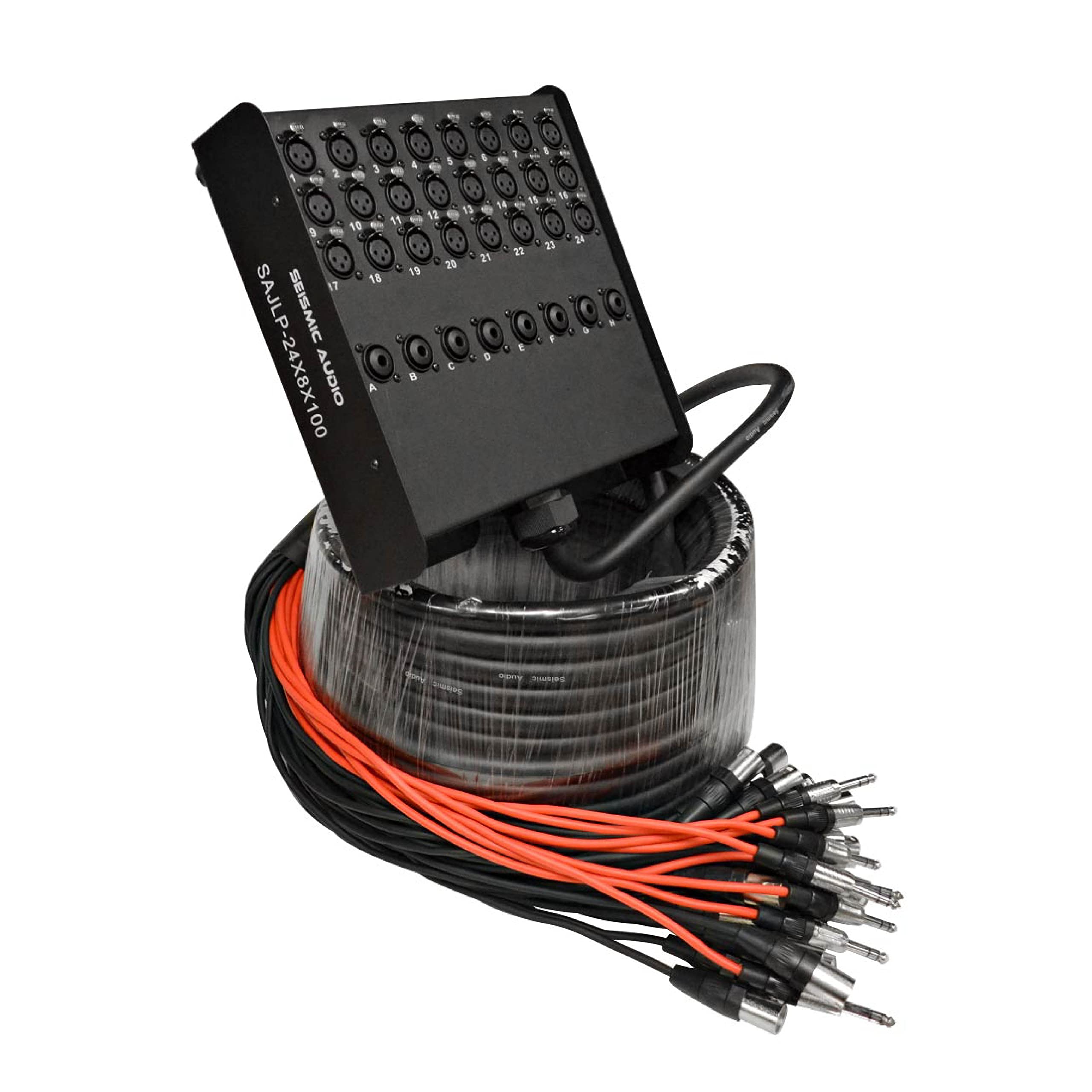 Seismic Audio - SAJLP-24x8x100-24 Channel 100 Foot XLR Low Profile Snake Cable with 8 TRS Returns - Circuit Board Snake for Reco