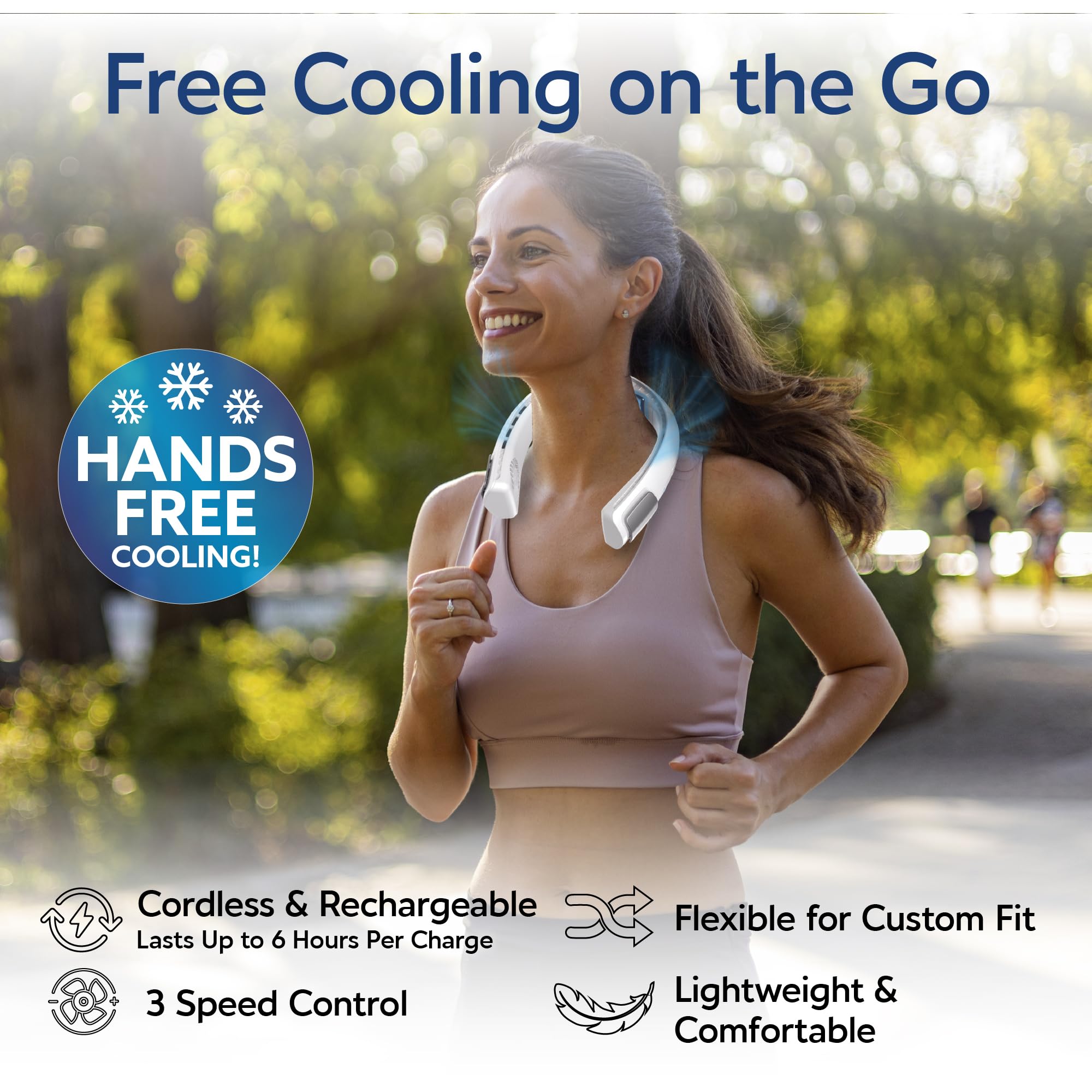 Arctic Air Freedom Touch Personal Neck Fan, 3-Speed Rechargeable Cooling Device, Long-Lasting, Lightweight Portable Neck Cooler,