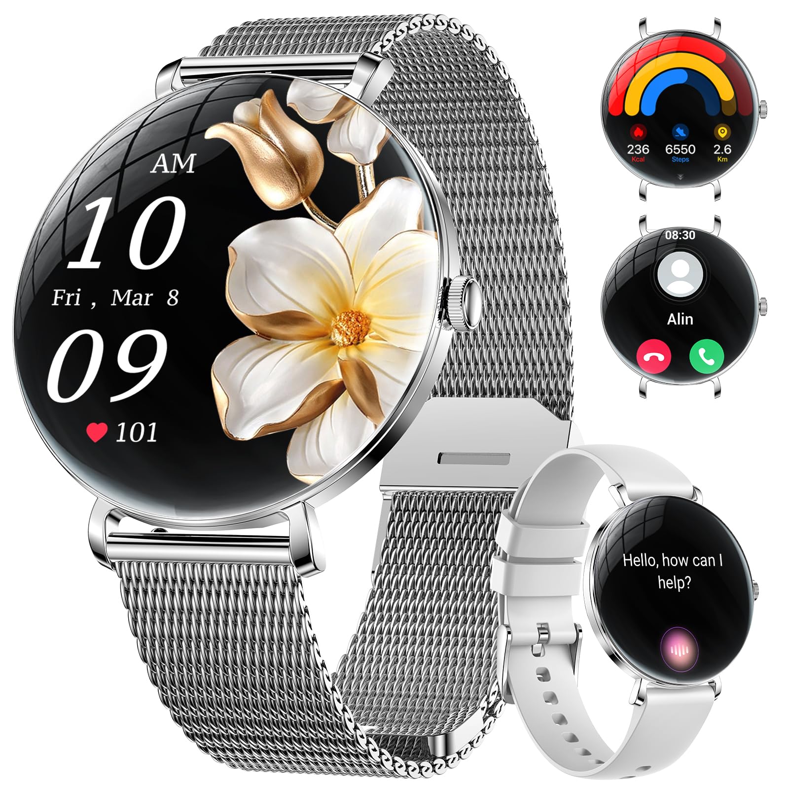 Smart Watches For Women With Calls/Answer: 1.43 '' Amoled Display Smart Watch For Android Phone Iphone Compatible,Fitness Watche