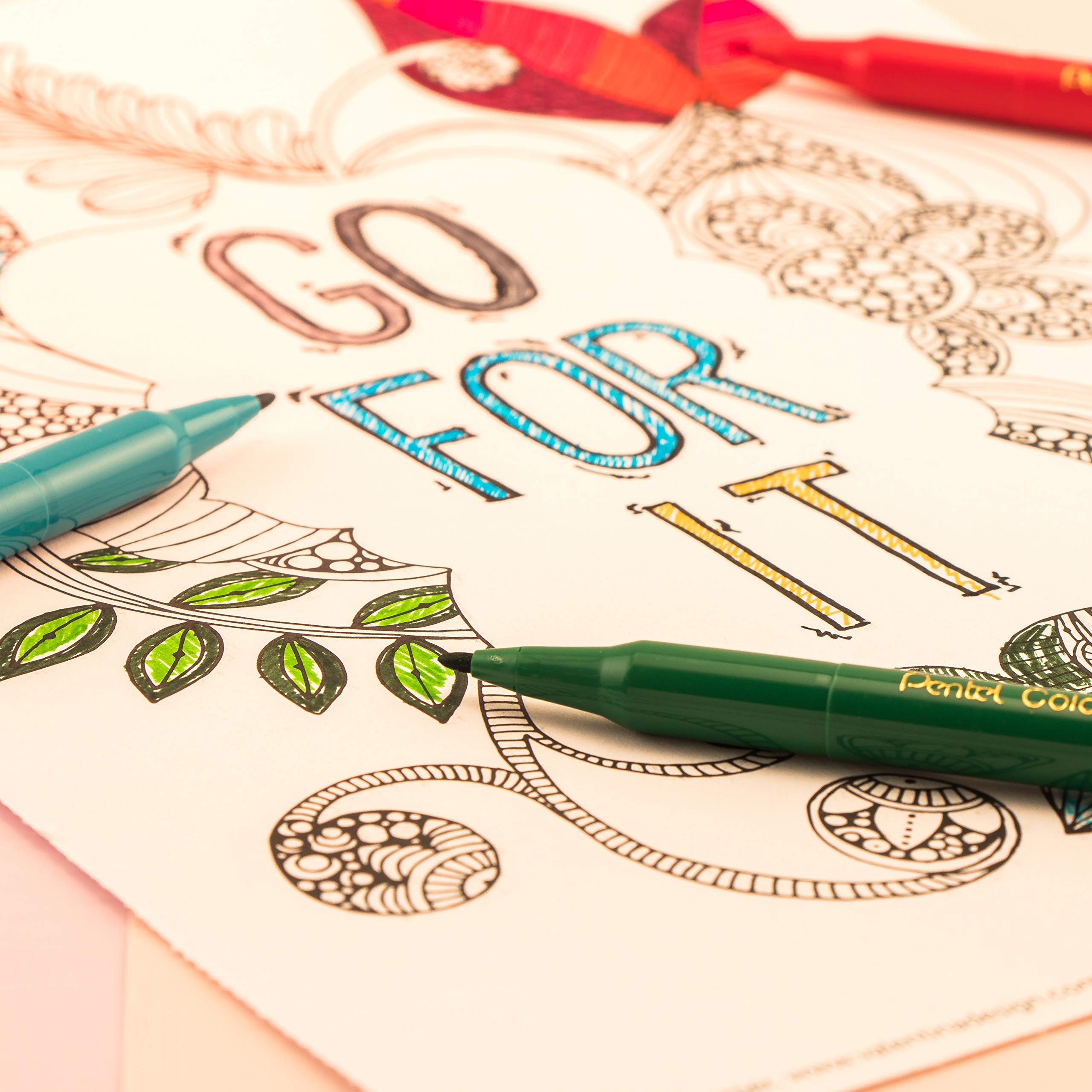 Pentel Arts Color Pen, Red, Box Of 12 (S360 102)