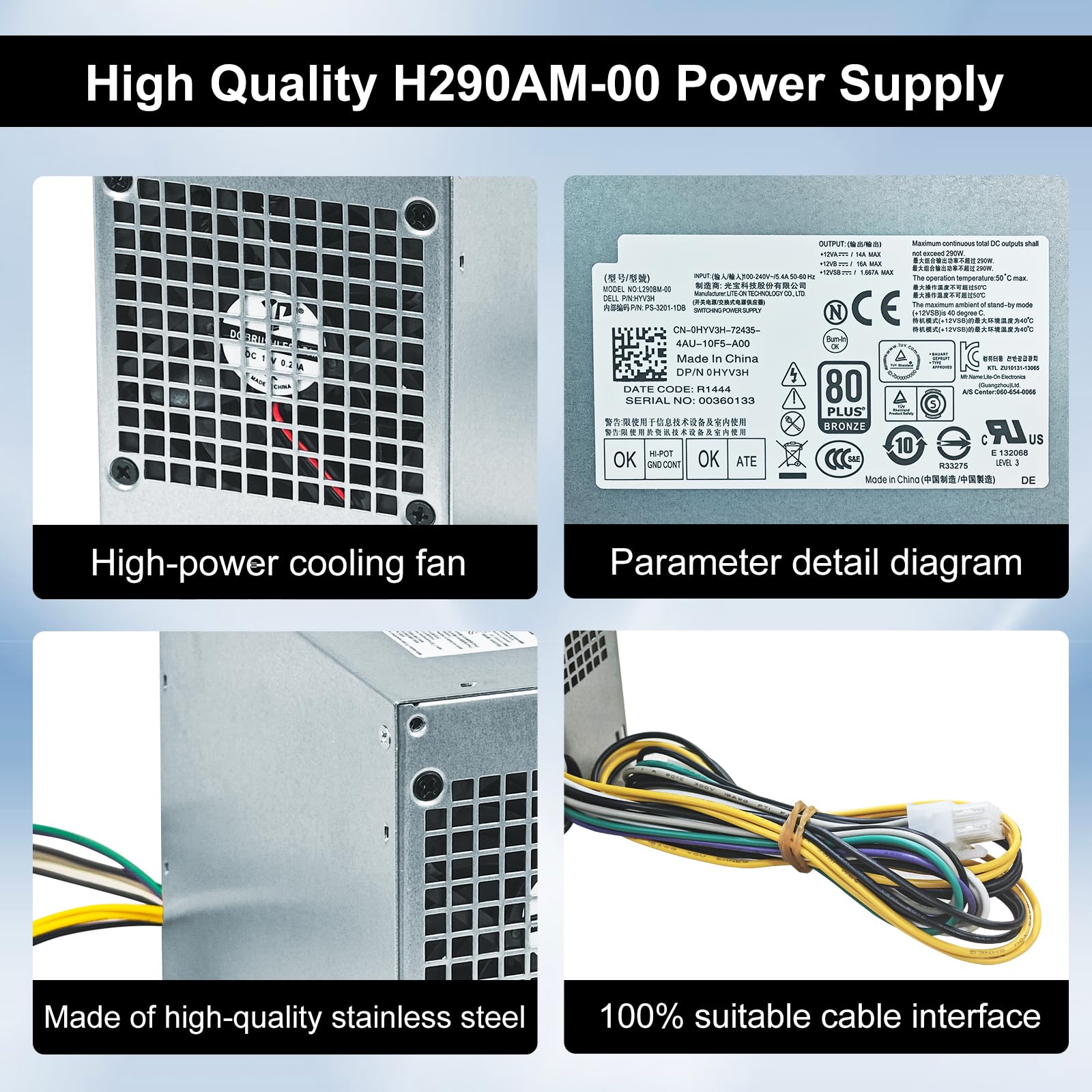 Lxun 290W Power Supply Compatible With Dell Optiplex 3020 7020 9020/ Precision T1700/ Poweredge T20 (Mt Mini Tower)(P/N: Rvthd K