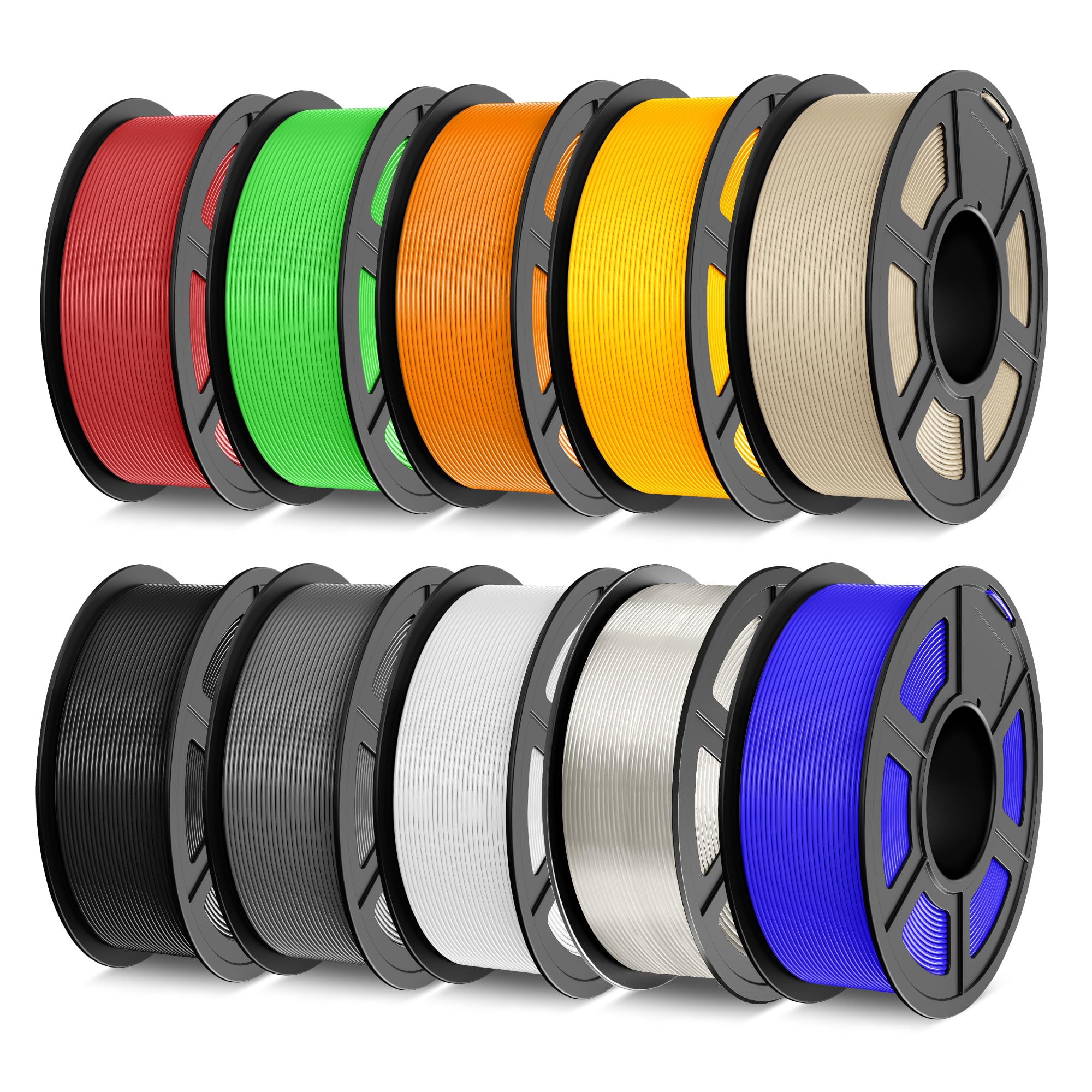 TECBEARS PLA 3D Printer Filament Bundle, 10 KG PLA Filament 1.75mm, Neatly Wound 3D Printing Filament, 1kg per Spool, 10 Pack, B