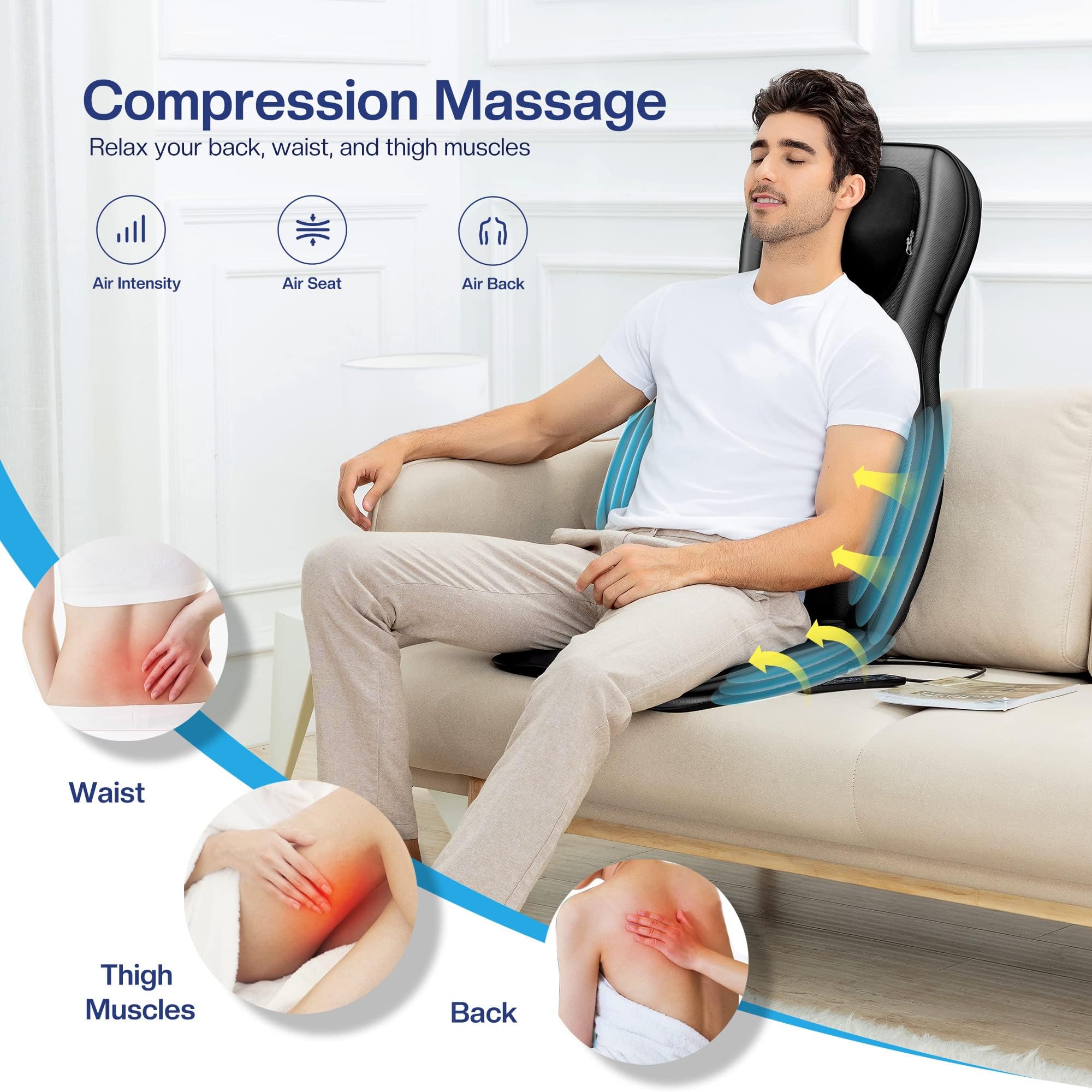 Comfier Neck Back Massager With Heat, Shiatsu Massage Chair Pad 2D/3D Kneading & Compression Massager, Full Body For And Back,Sh