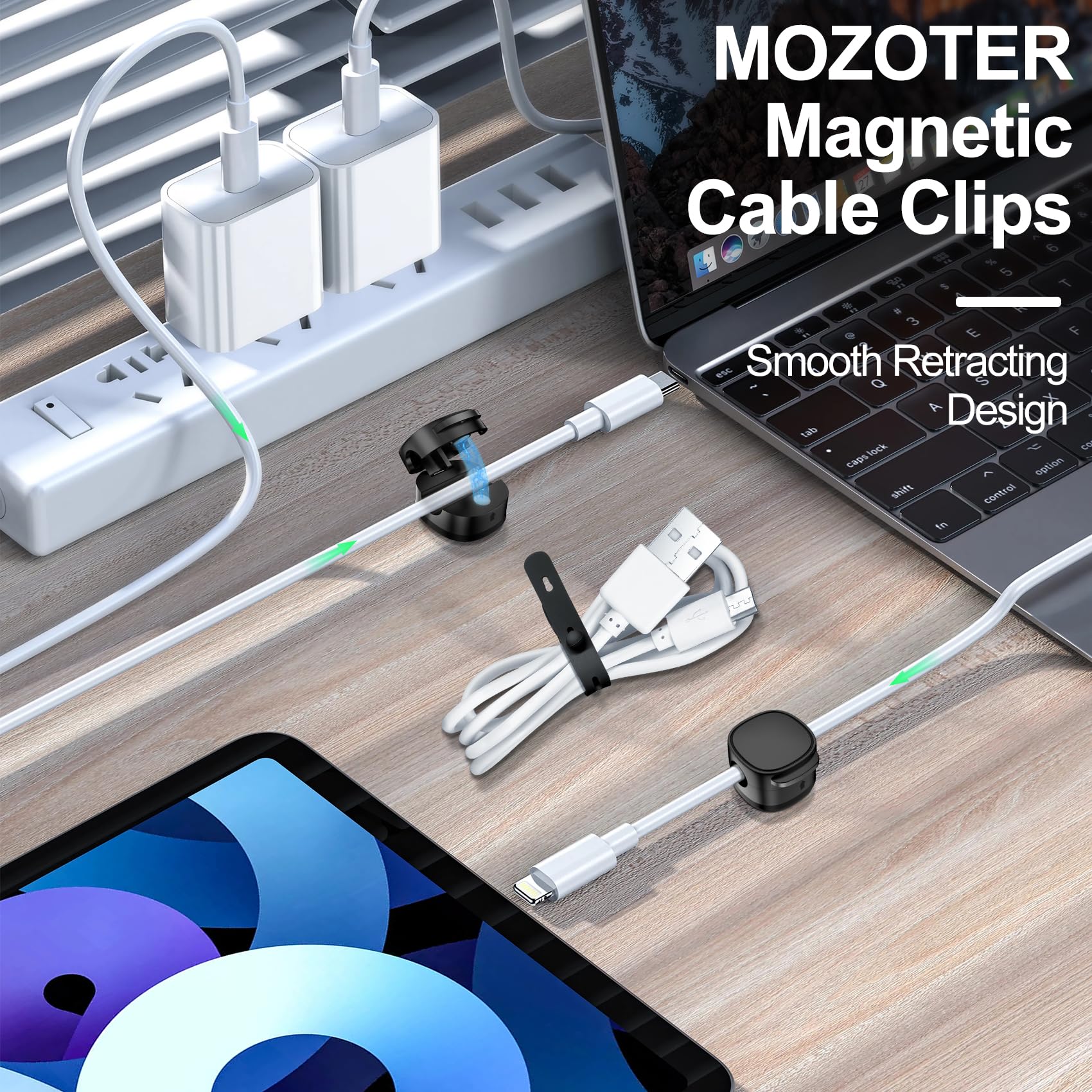 ?????????? ???????????????? Magnetic Cable Clips & Silicon Cable Ties,Cord Holder[ Cable Smooth Adjustable Desk Organizer],Under