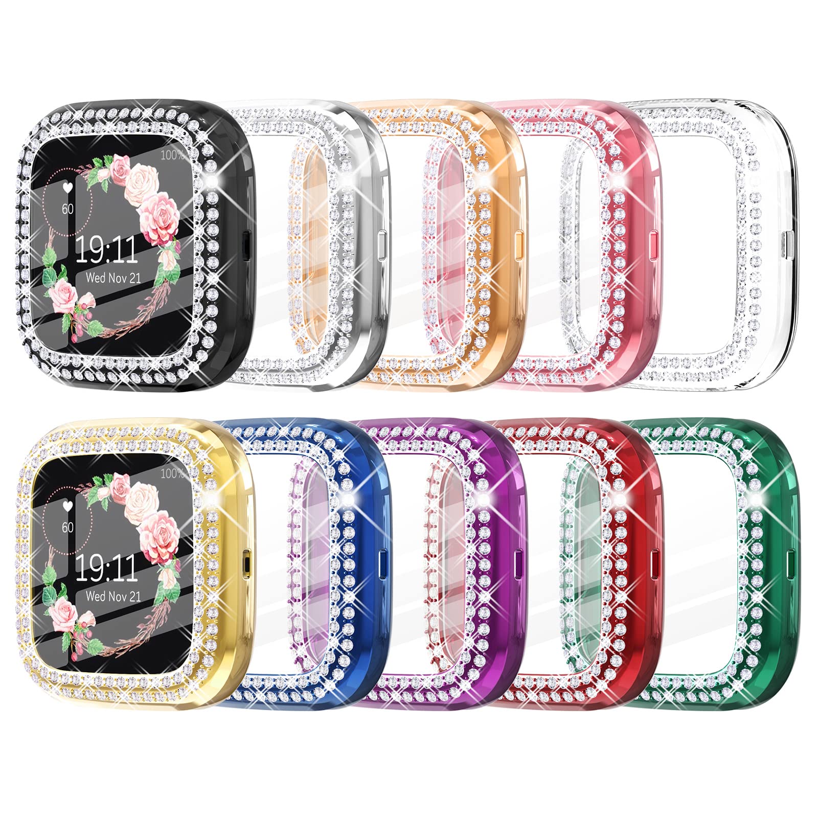 Chanchy 10 Pack Compatible With Fitbit Versa 2 Screen Protector Case, Soft Tpu Full Protective Case Cover Bumper Bling Crystal D