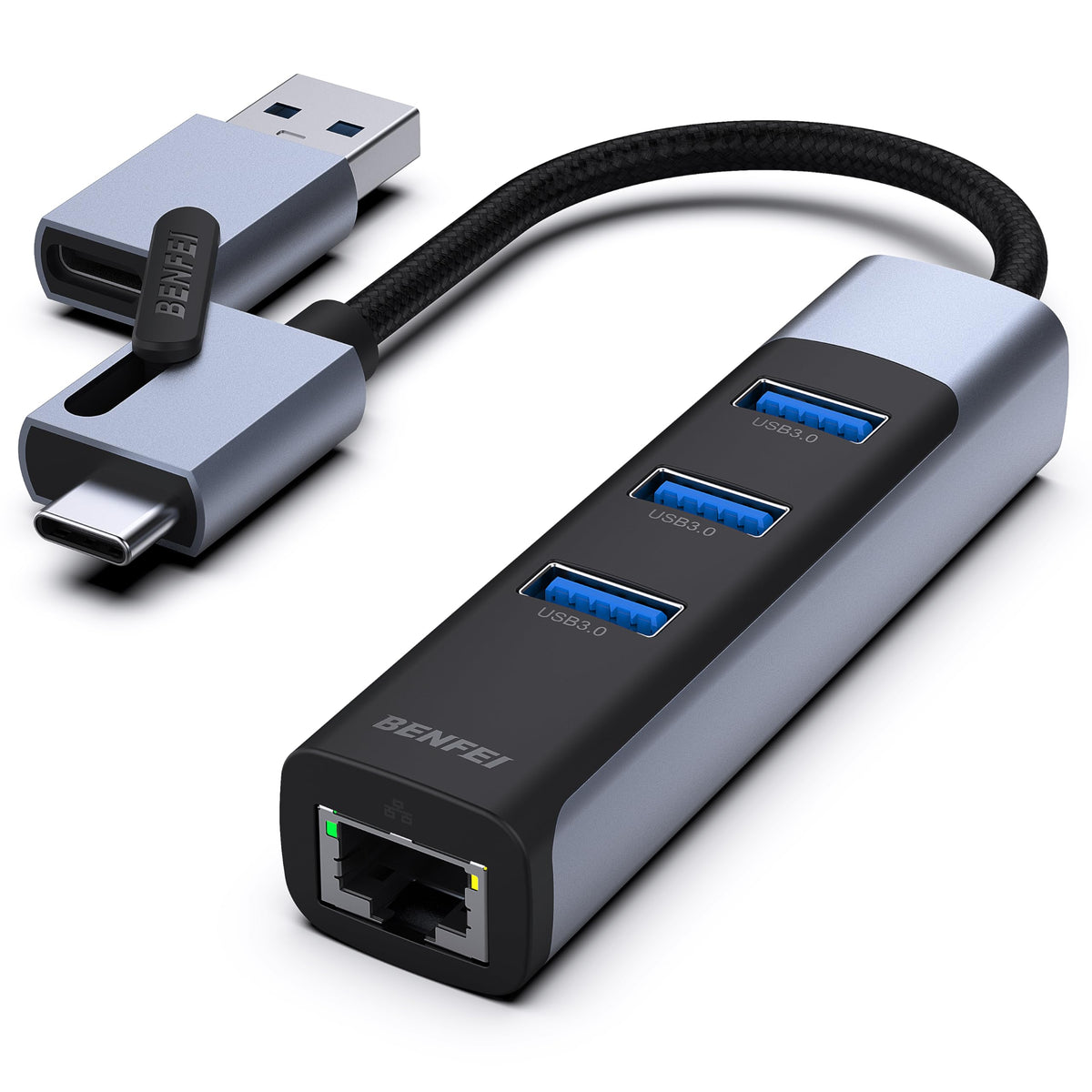 Benfei Usb C To Gigabit Ethernet Adapter, 3 Port Usb 3.0 Hub With Rj45 Compatible With Macbook Pro/Air 2023, Ipad Pro, Imac, S23