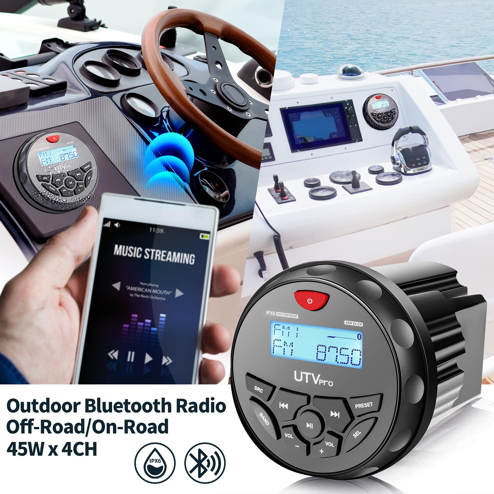 Boat Bluetooth Marine Stereo Radio Boat Radio Am Fm Tuner Bluetooth Streaming Music Digital Media On Boats Golf Cart Atv Utv And