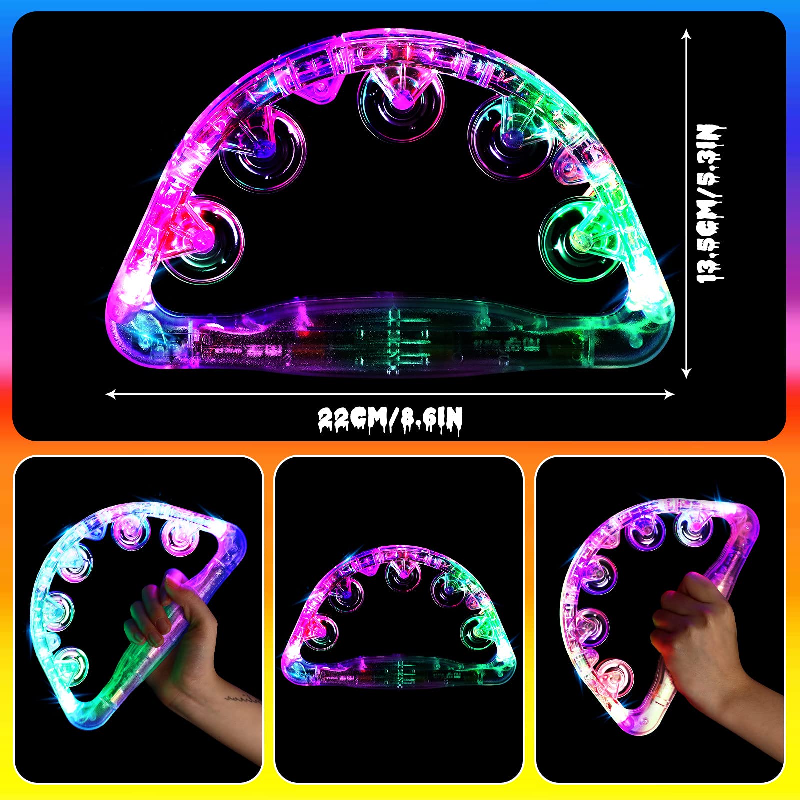Sumind 6 Pieces Led Tambourine Light Up 8.6 X 5.3 Inch Tambourine Musical Flashing Tambourine Handheld Glow Tambourine Percussio