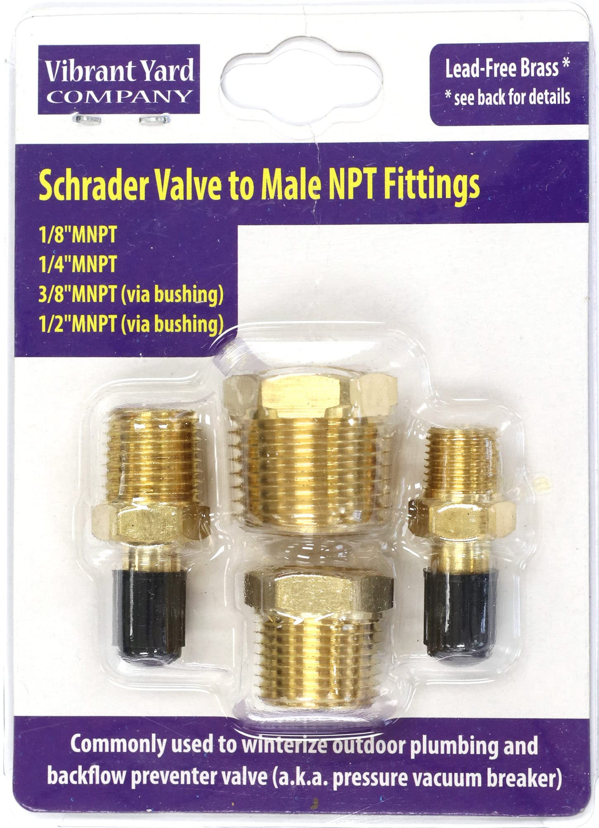 Schrader Valve To Male Npt Fittings | Adapters To Winterize Backflow Preventer And Pressure Vacuum Breaker (Pvb) For Sprinkler S
