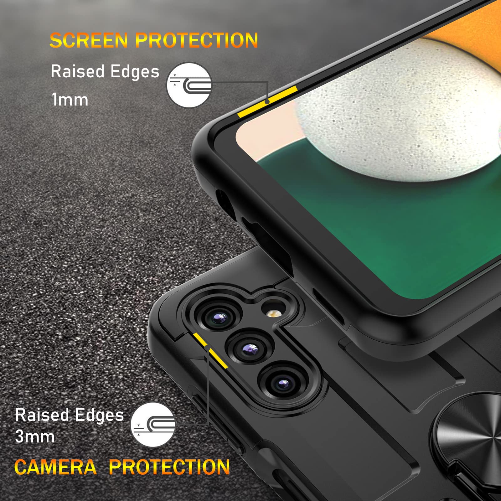 Jeylly For Samsung Galaxy A13 5G Case, A13 Case 360 Rotating Ring Stand Holder [Work With Magnetic Car Mount], Dual Layer Heavy