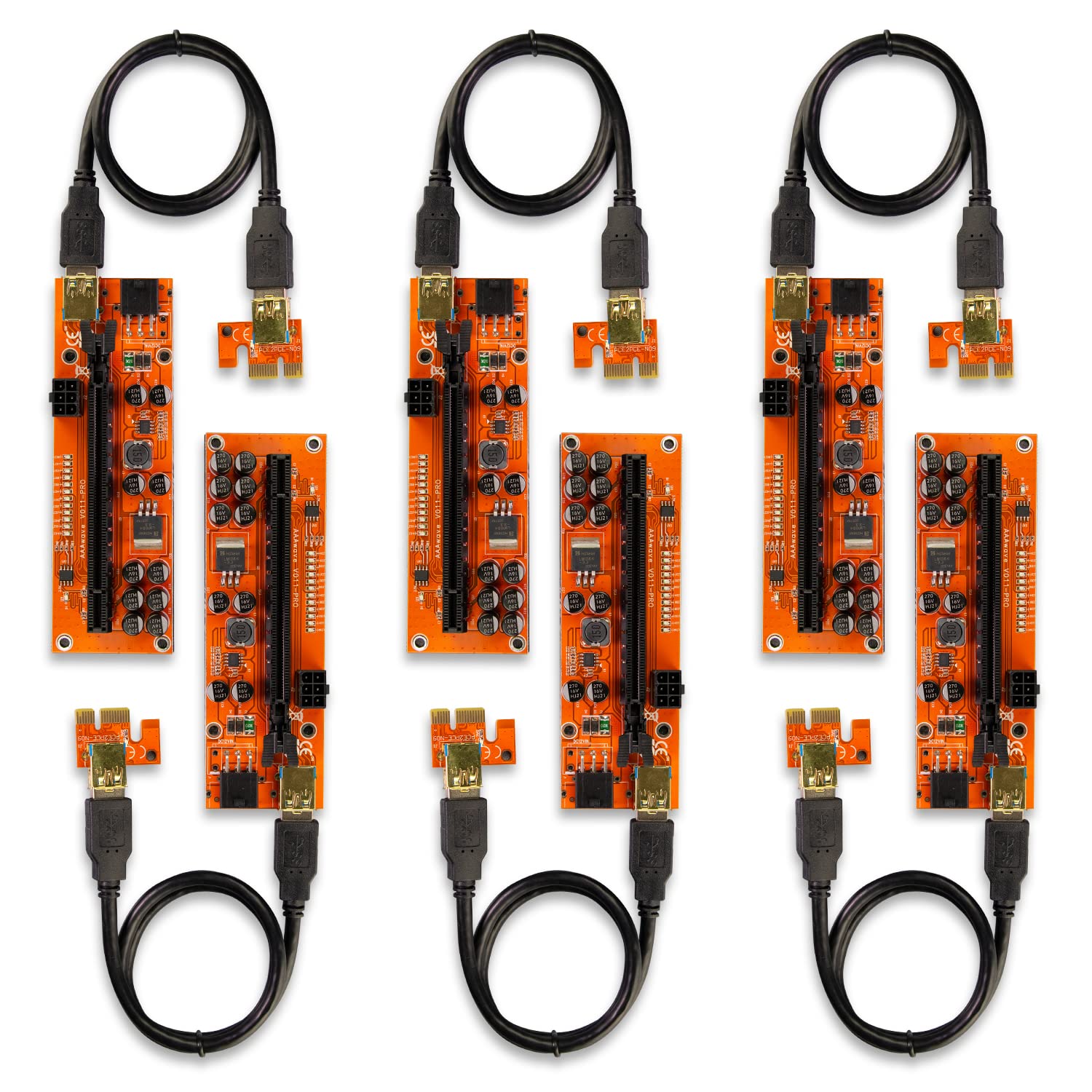 Aaawave Pcie Riser Ver 011 Pro 1X To 16X Graphic Extension For Gpu Mining 60Cm Usb 3.0 Cable, 10 Solid Capacitors, 12 Led Lights