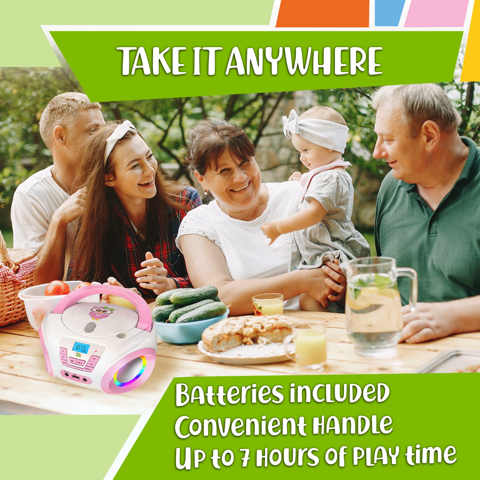 Tinygeeks Tunes Kids Boombox Cd Player For Kids New 2024 + Fm Radio + Batteries Included + Cute Pink Radio Cd Player With Speake