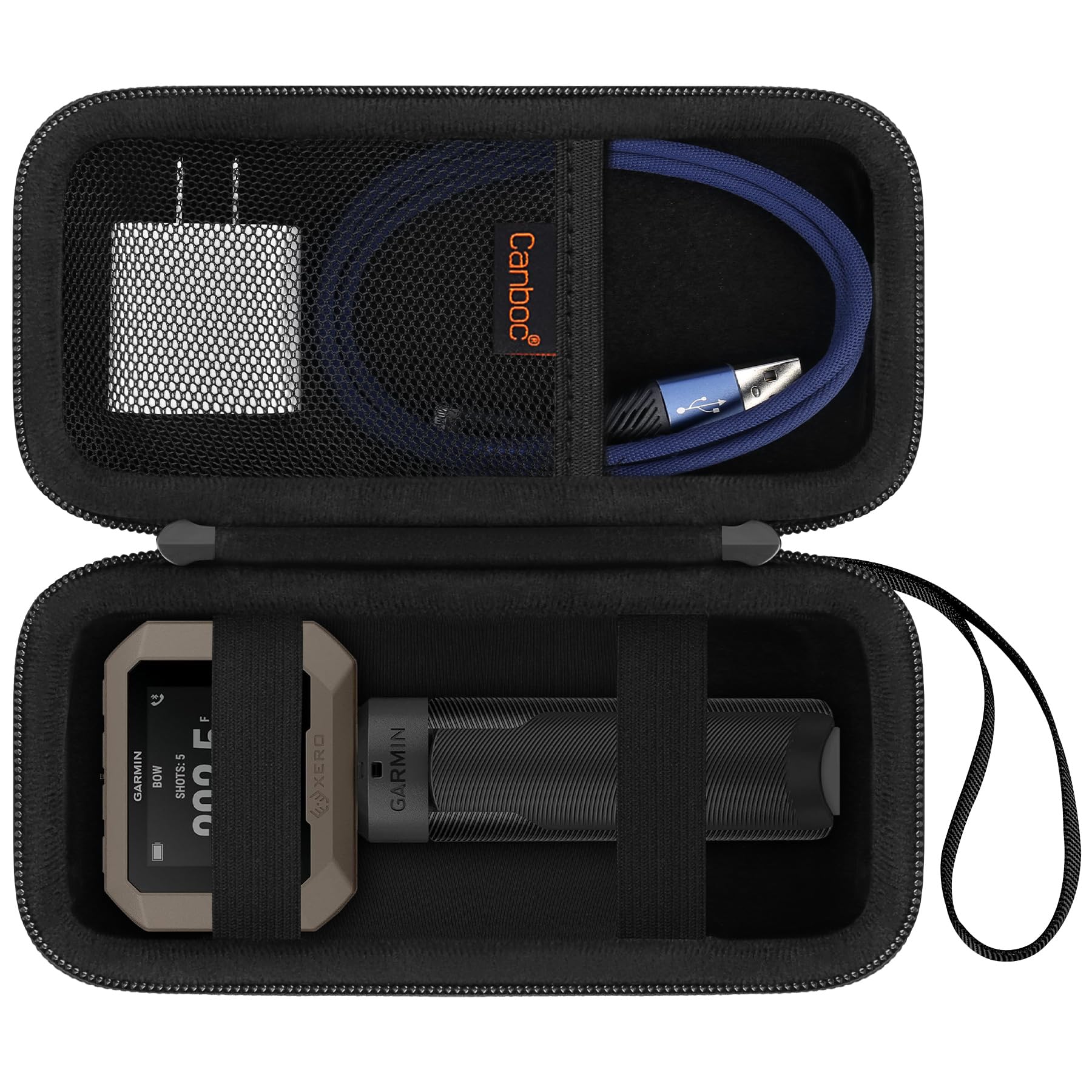 Canboc Hard Case for Garmin Xero C1 Pro Compact Chronograph, Mesh Pocket fit Cable, Charger, Power Bank, Black+Black (Case Only)