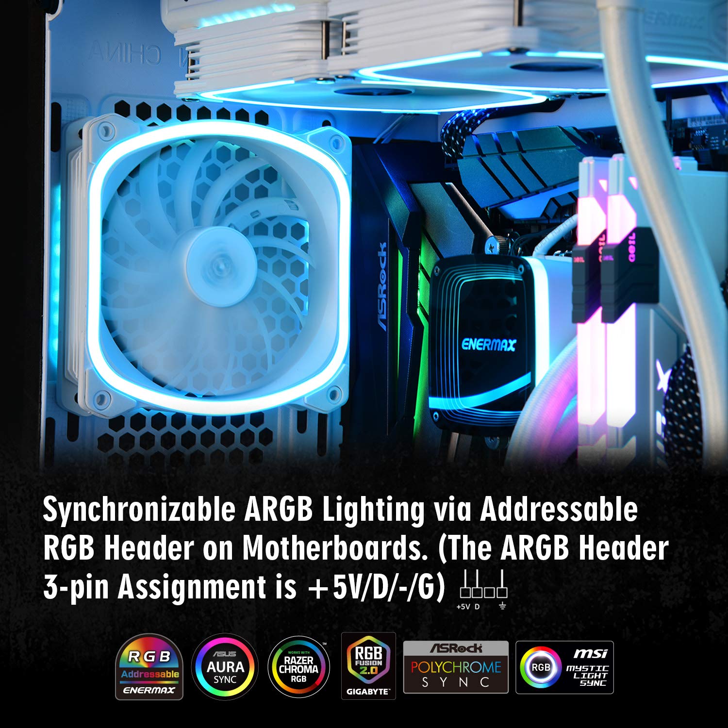 Enermax Ucsqargb12P W Bp3 Squa Rgb Pwm 120Mm Case Fan, Addressable Rgb Sync Via Motherboardcontrol Box, 3 Fan Pack  White; Ucsqa