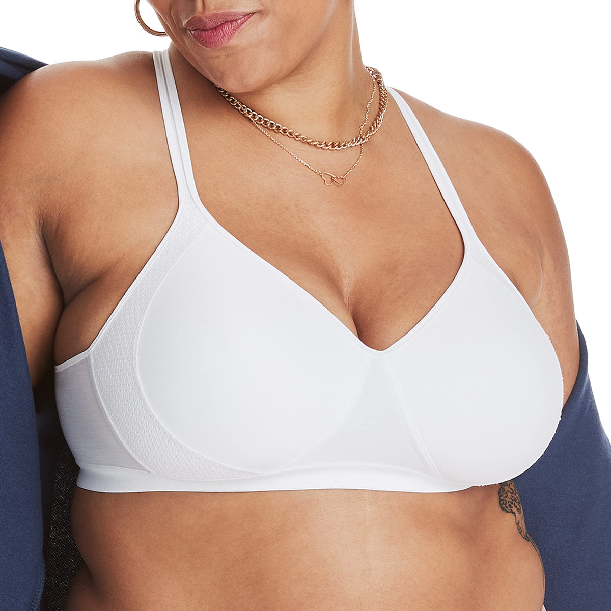 Hanes Womens X Temp Wireless Cooling Mesh, Full Coverage, Convertible T Shirt Bra, White, Small