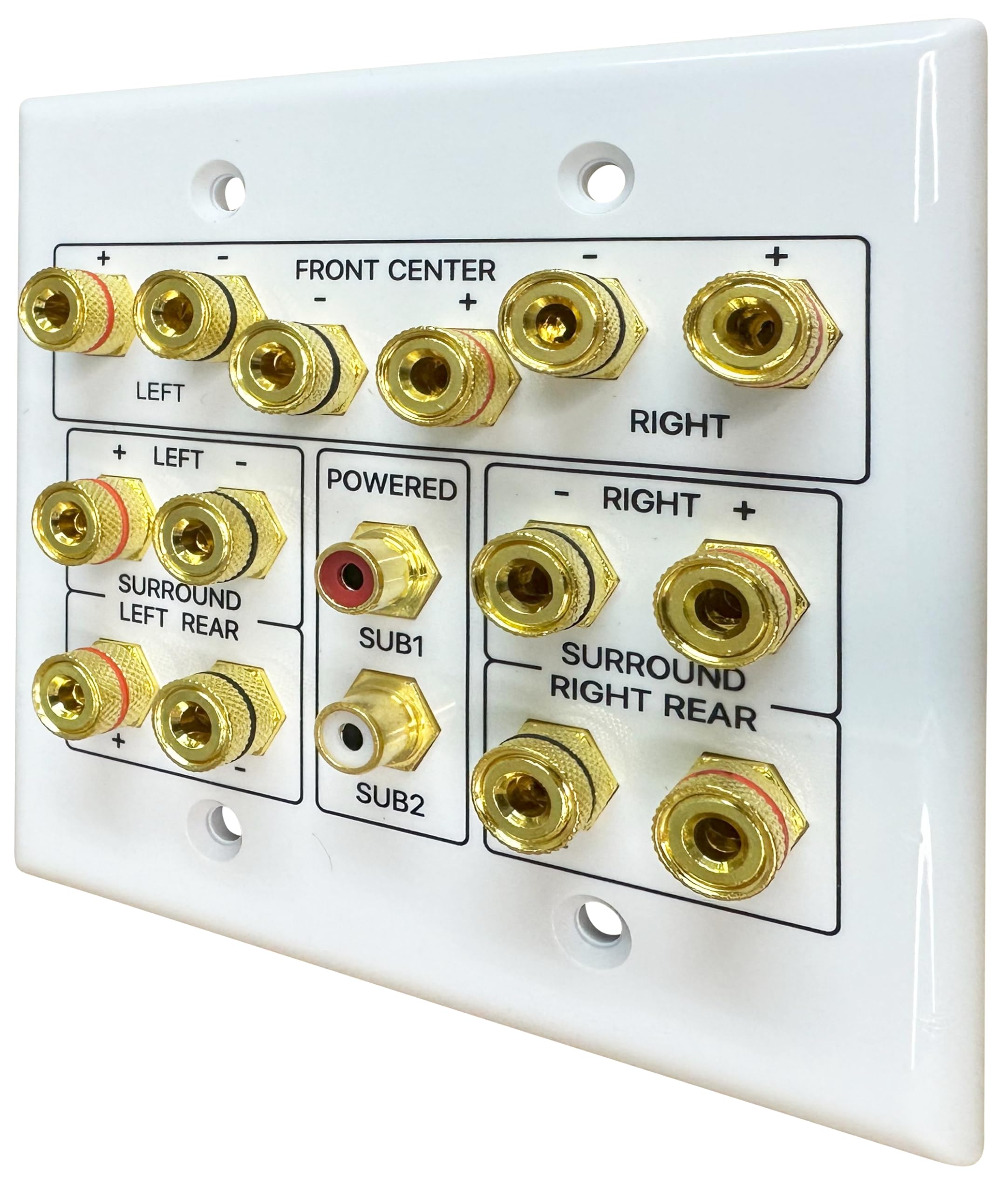 Diytech Speaker Wall Plate, 7.2 Home Theater Wall Plate, 2 Rca Wall Plate, Gold Plated Binding Posts, Speaker Wall Plates, For H