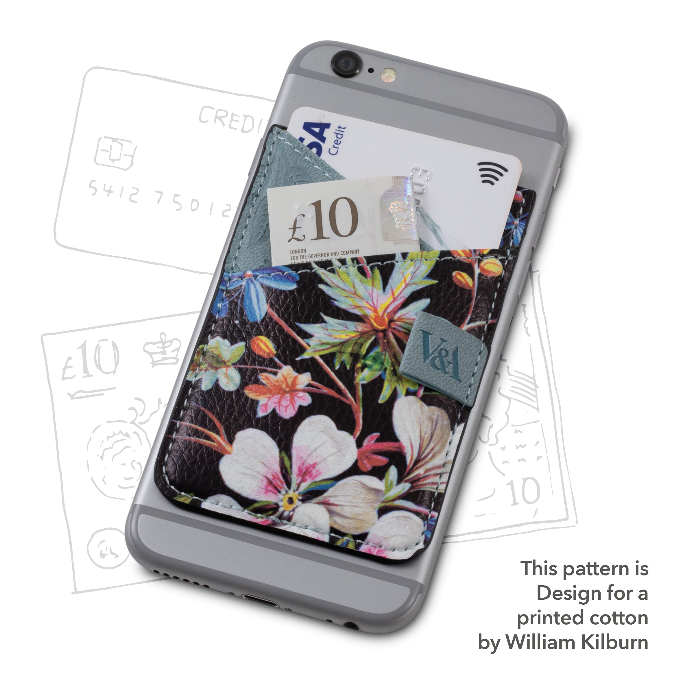 If V & A Bookaroo Phone Pocket Kilburn Black Floral,One Size
