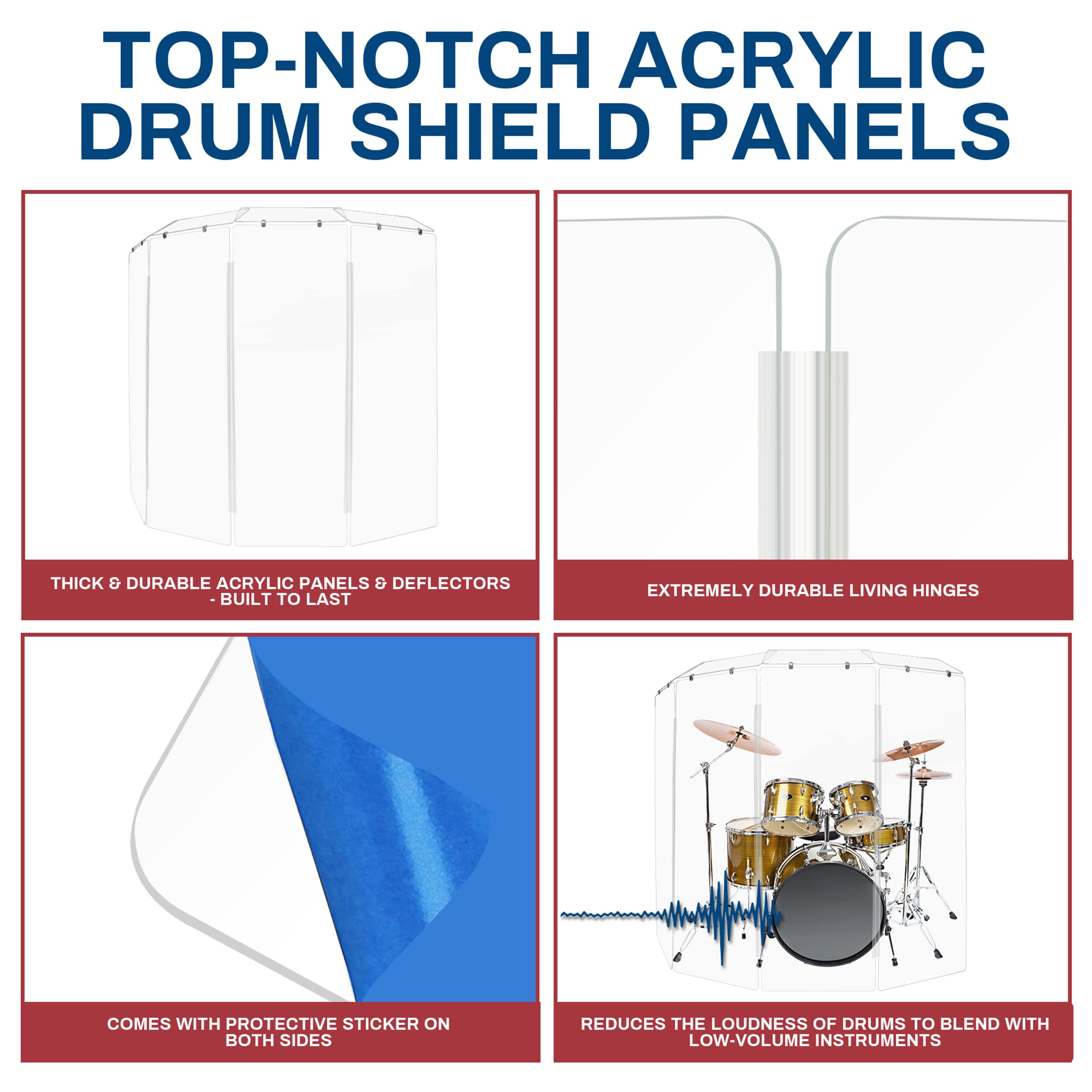 Pennzoni Drum Shield 6Ft W/Deflectors & Plastic Hinges, Comes W/ 4 Drum Panels, Plastic Hinges & Deflector Connectors, Premium C