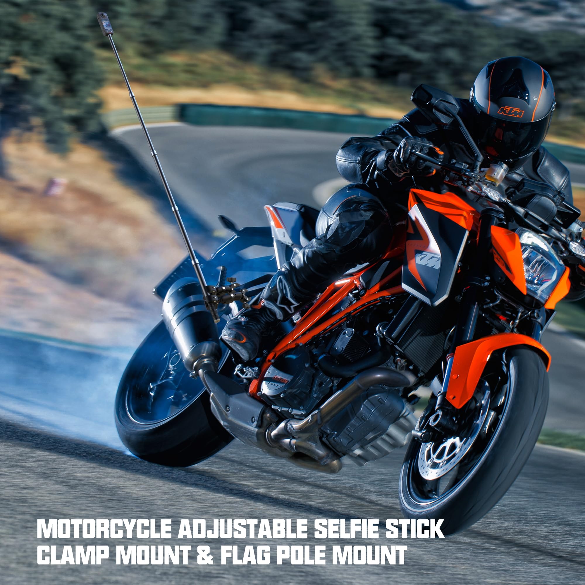 Taisioner Motorcycle Bike Handlebar Double Clamp Mount With 59' Invisible Selfie For Insta360 X4/X3/X2/Xone/Go2/3(Locking Anti Fall Version)