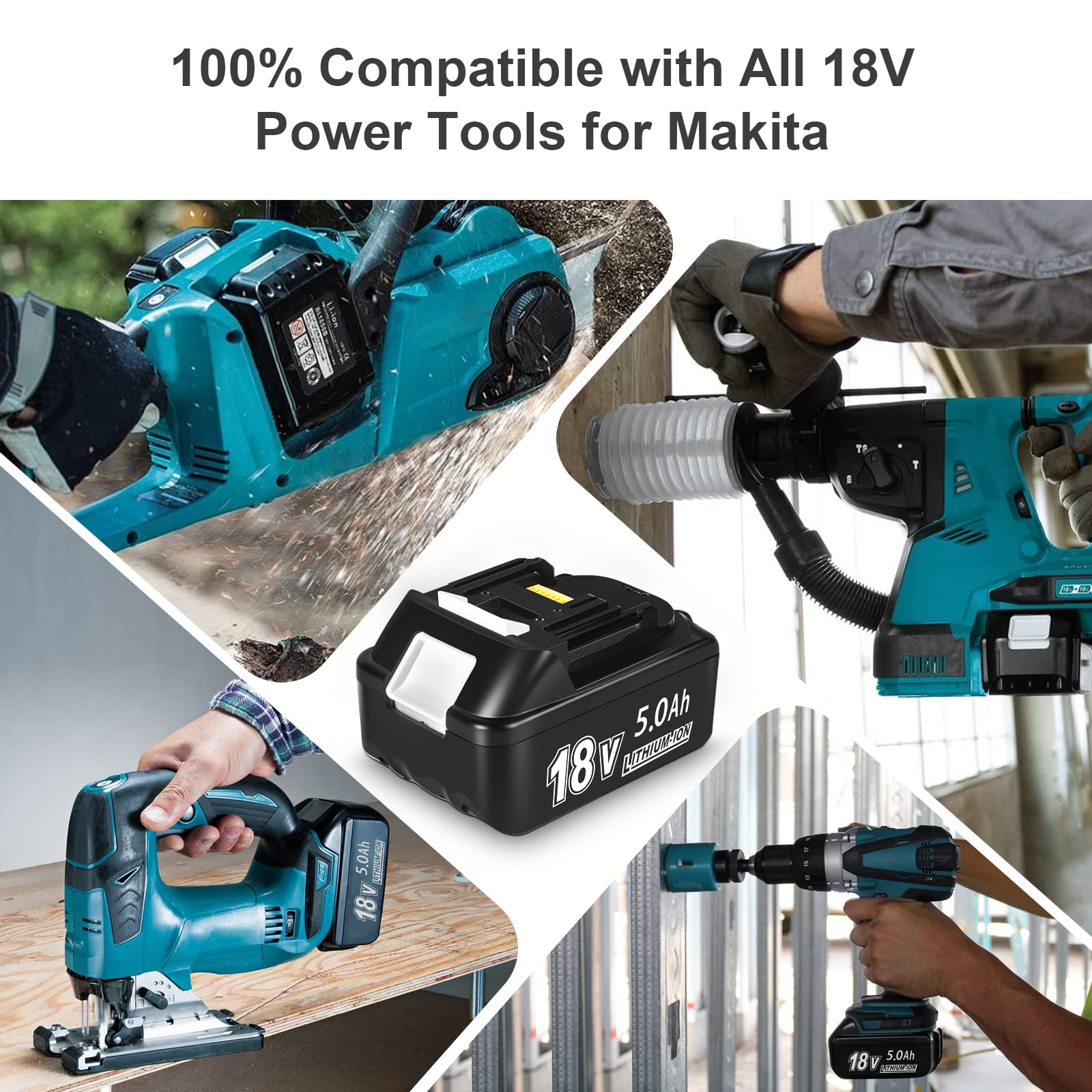 2 Pack 18V 5000Mah Lithium Ion Replacement Battery For Makita And 14.4V 18V Replacement Charger For Makita Bl1830 Bl1850 Bl1840